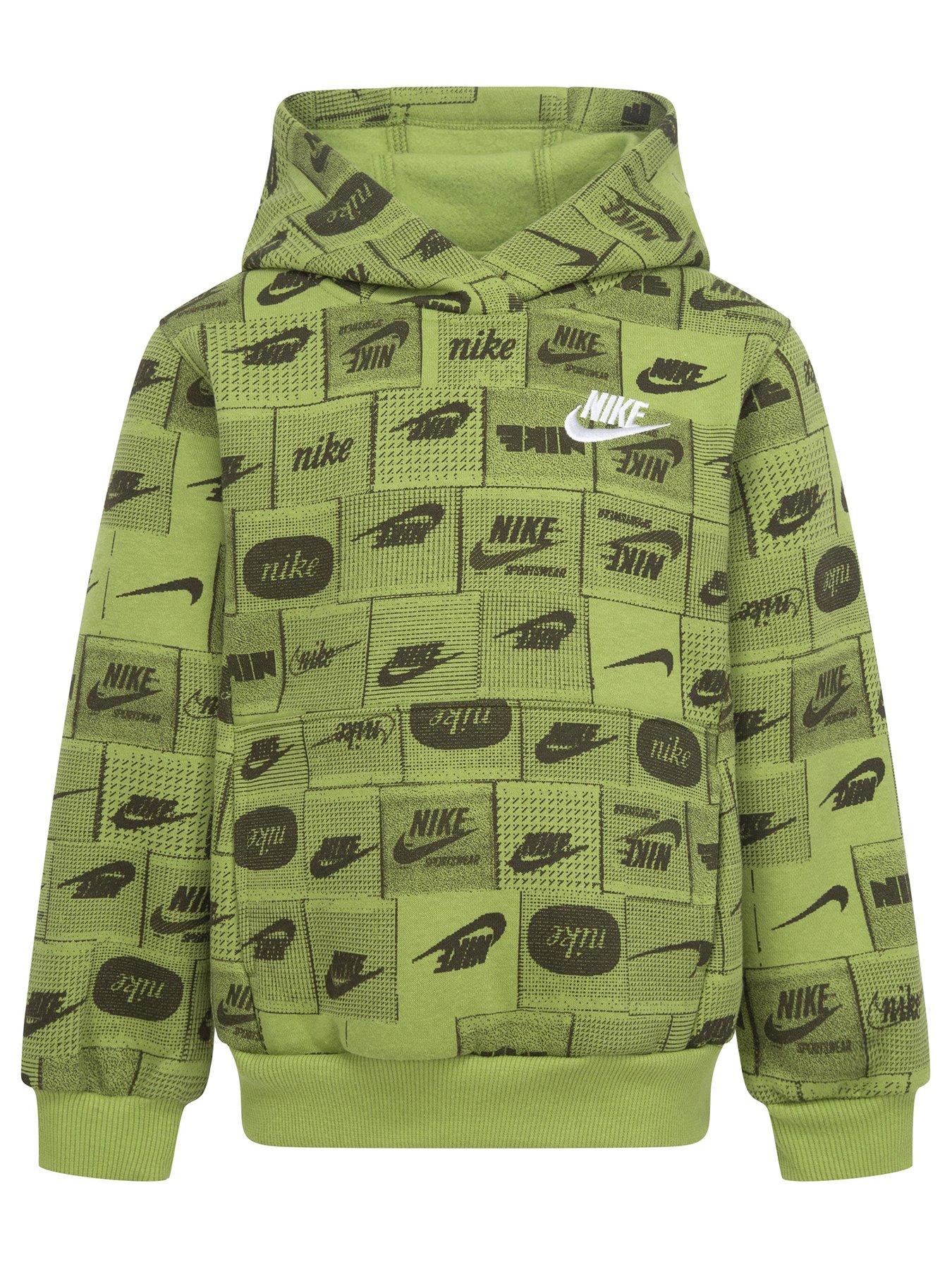 Kids Boys Club All Over Print Overhead Hoodie Green