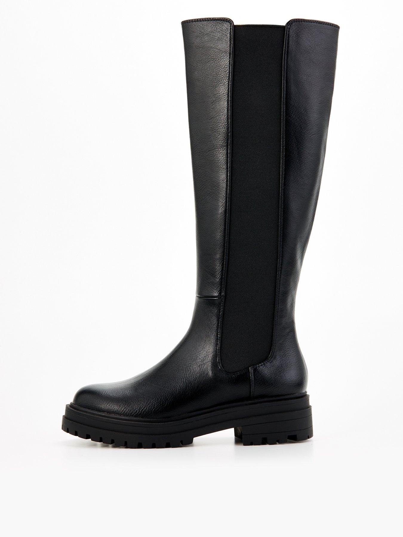 undefined Wide Fit Flat Chunky Knee Boot With Gusset - Black