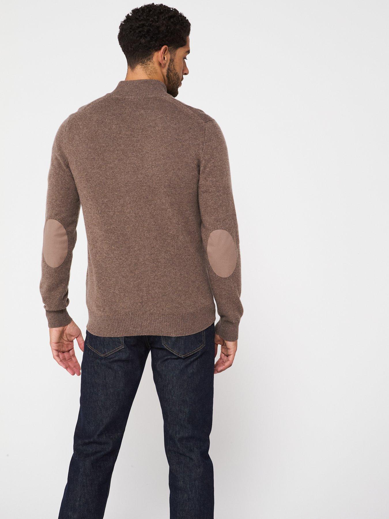  image of hackett-lambswool-half-zip-knitted-jumper-dark-natural