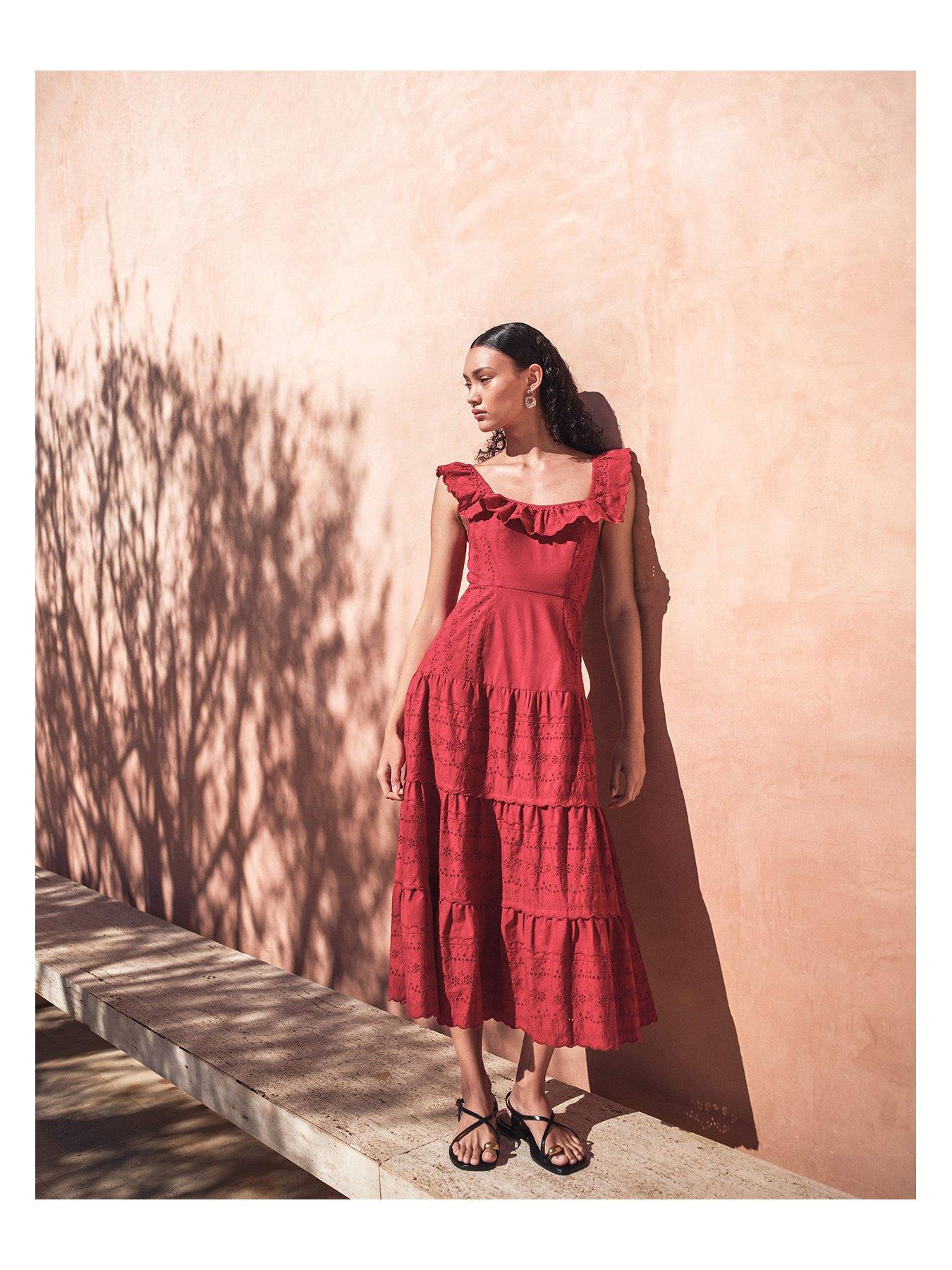 monsoon red lace dress Gia Cutwork Lace Midi Dress Red | Evening Dresses