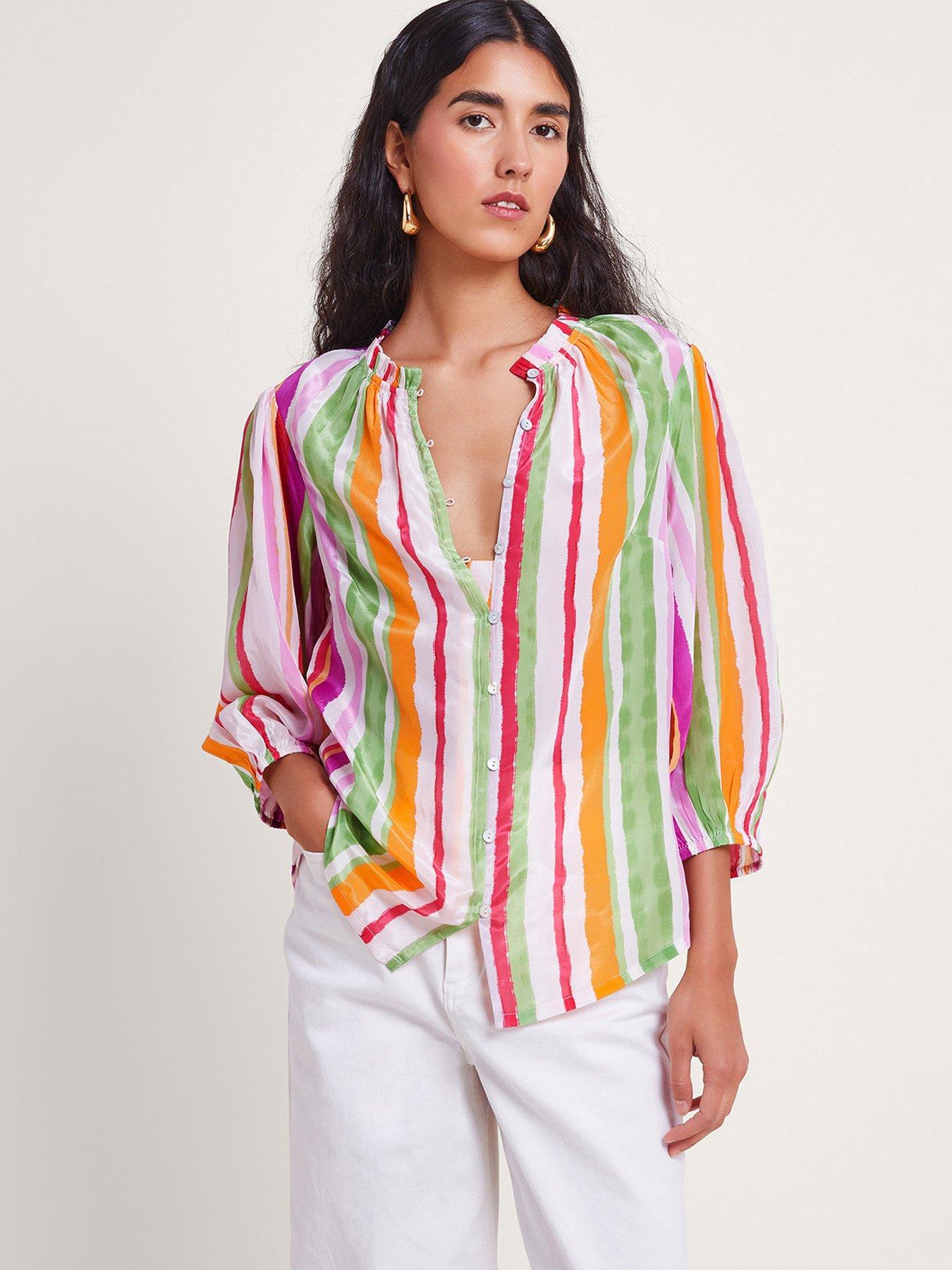 Image 1 of 5 of Monsoon Elsie Stripe Blouse - Orange