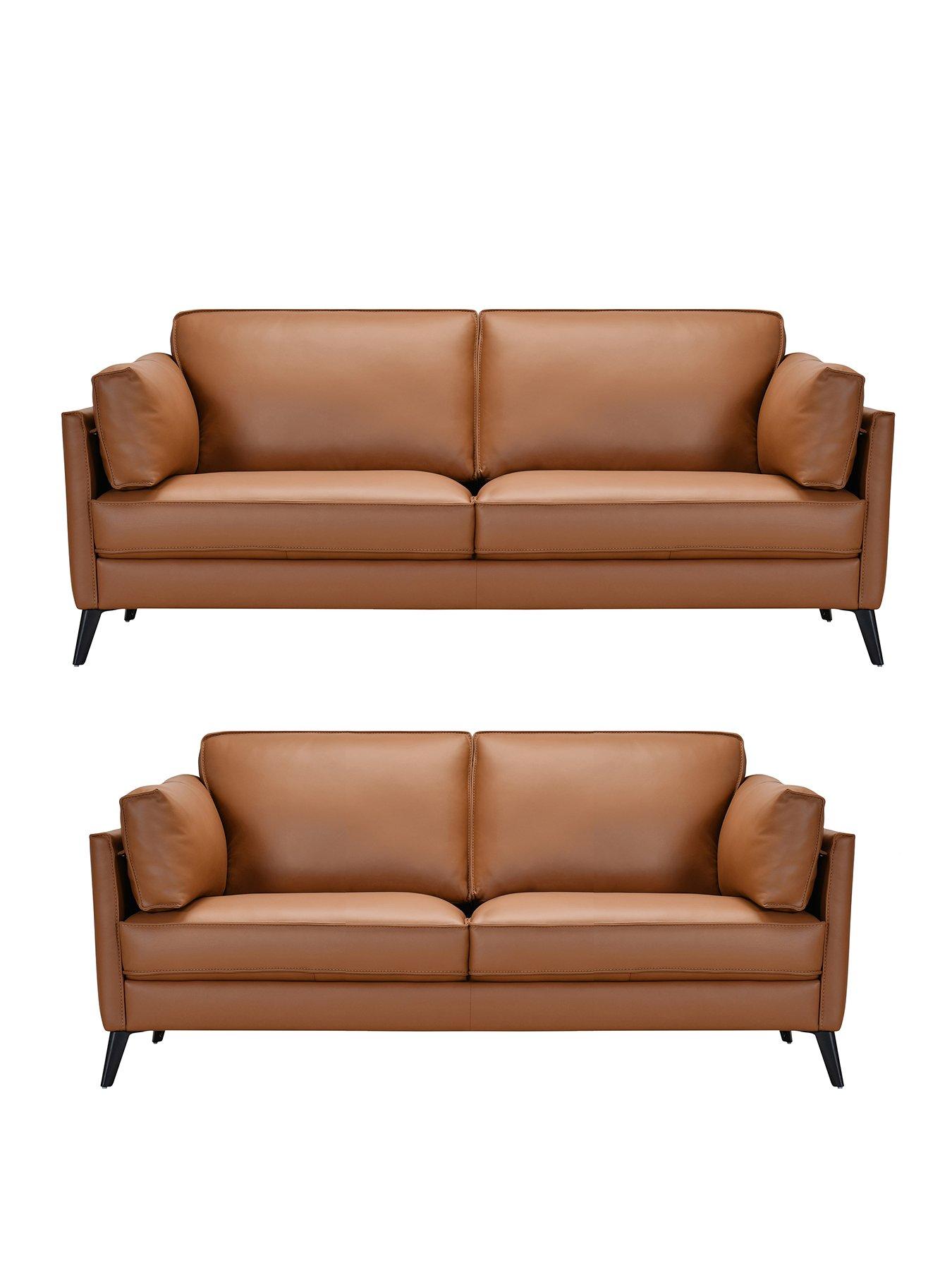 The Very Collection New Sasha 3 + 2 Seater Leather Sofa Set (Buy  &  SAVE!) - Tan