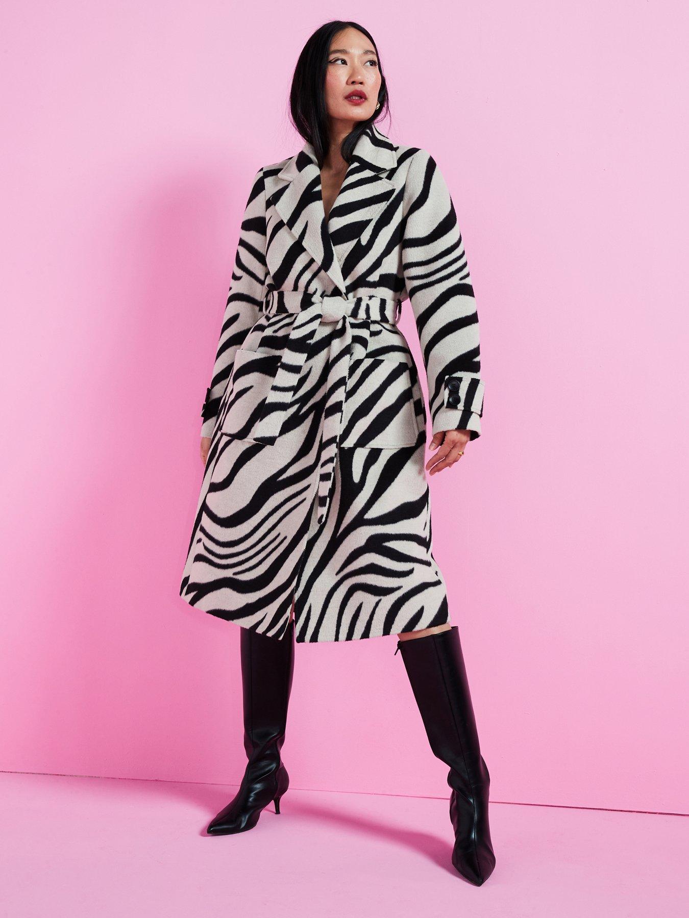 undefined Zebra Print Wrap Coat - Monochrome