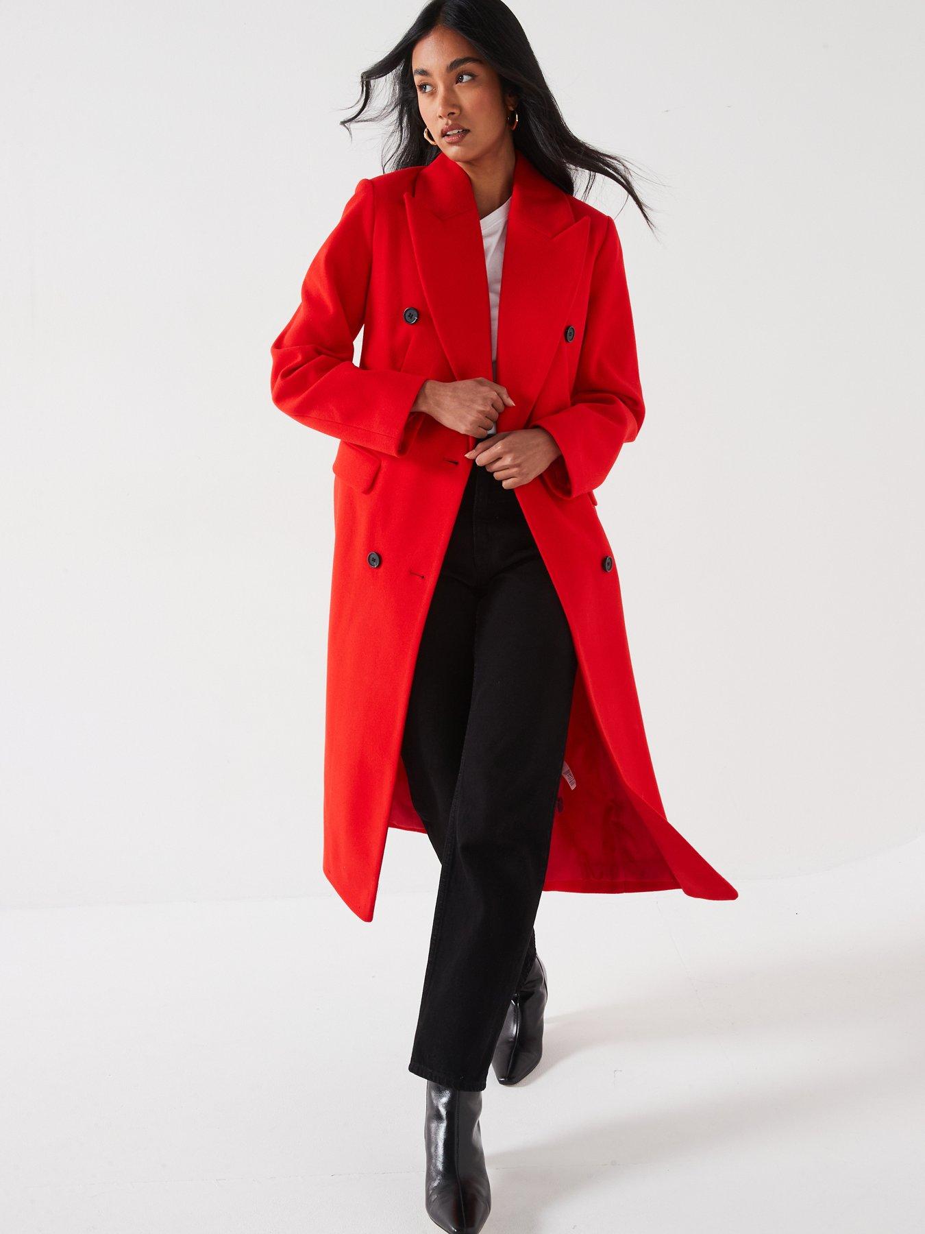 undefined Longline Double Breasted Coat - Red