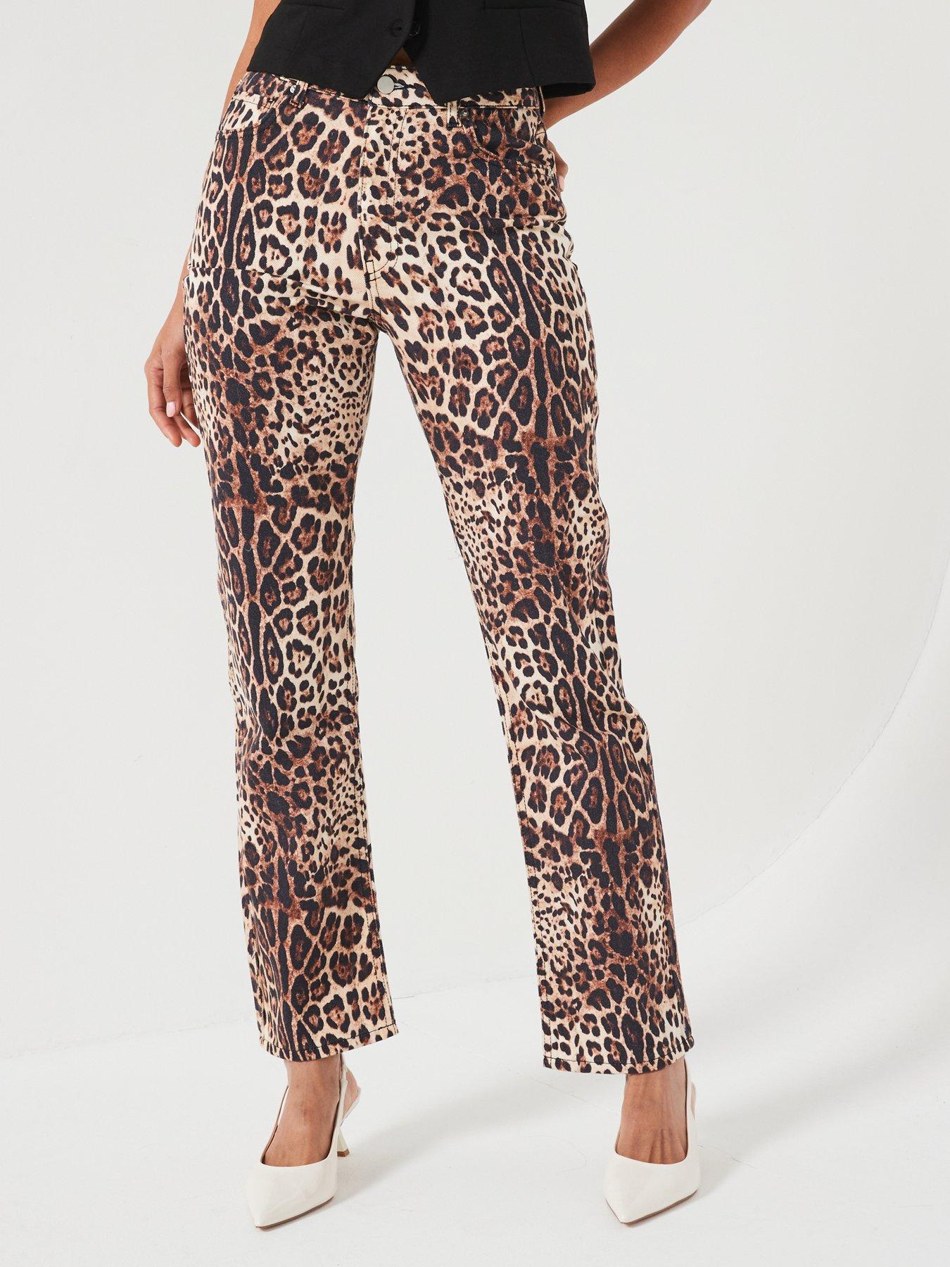 undefined Leopard Print Straight Leg Jeans - Multi
