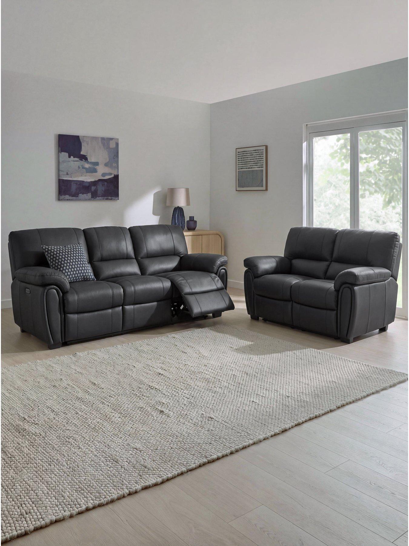 The Very Collection Leighton Leather/Faux Leather 3 + 2 Seater Manual Recliner High Back Sofa Set (Buy  &  SAVE!) - FSC® Certified