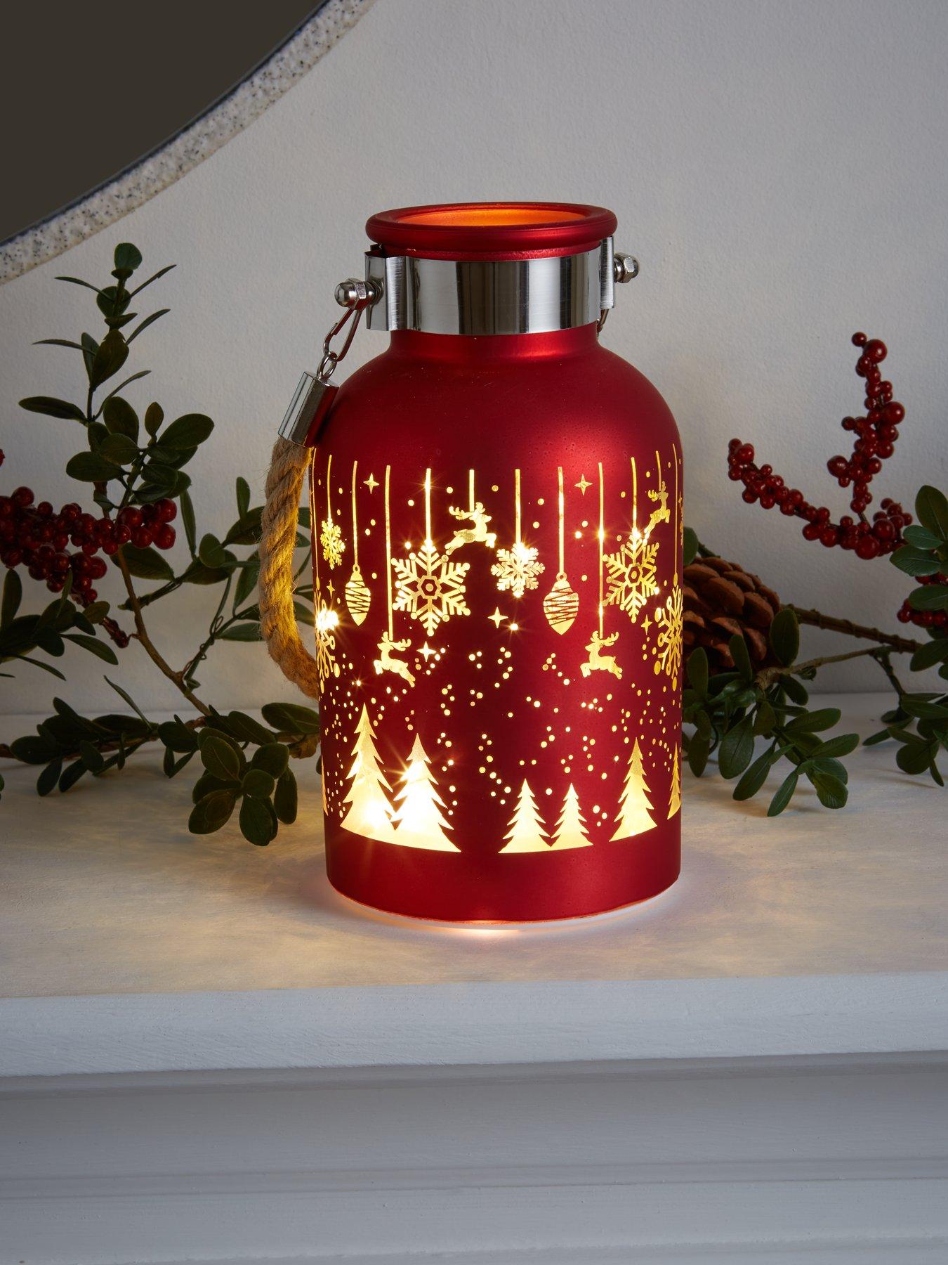 Festive Lit Glass Jar with Snowflakes Christmas Decoration