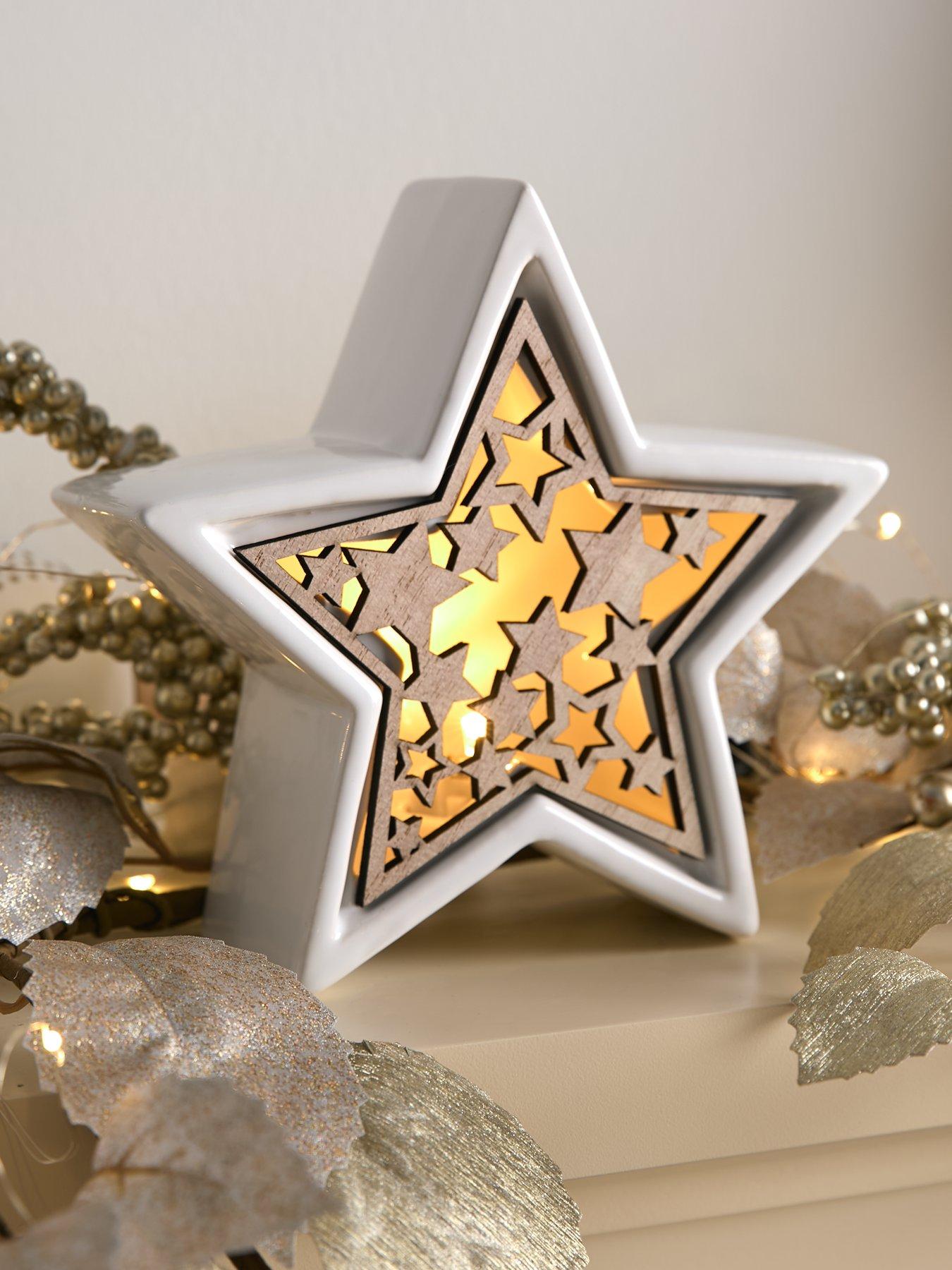 Festive 16 cm Light Up Ceramic Star Christmas Decoration