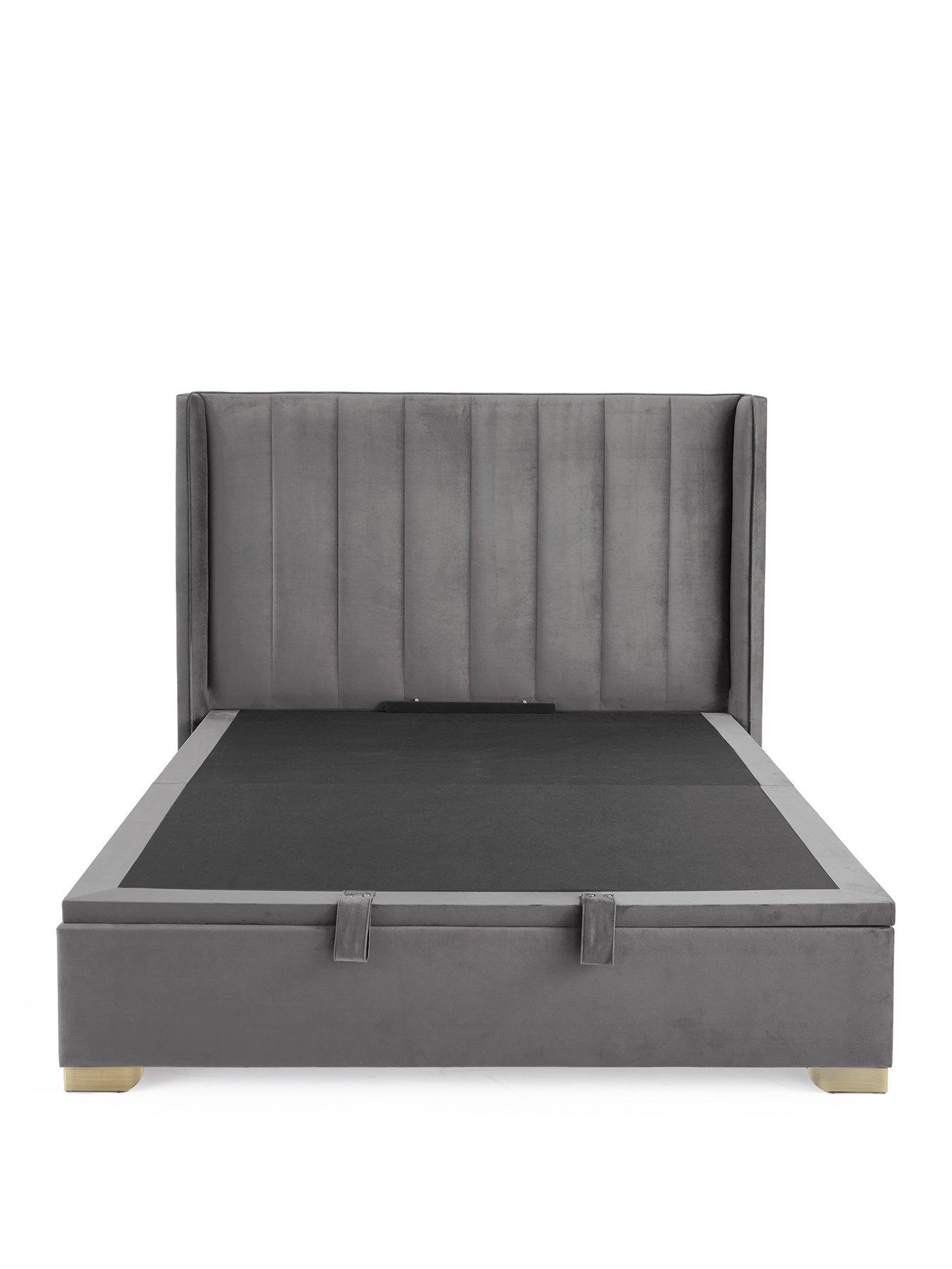 Image 2 of 6 of The Very Collection New Dakota Velvet End Lift Up Storage Ottoman Bed with Mattress Options (Buy &amp; SAVE!) - Grey, Cream