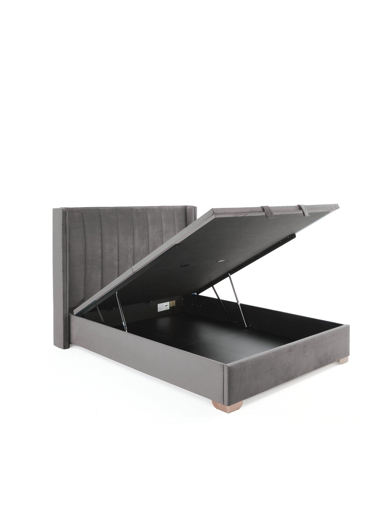 Image 3 of 6 of The Very Collection New Dakota Velvet End Lift Up Storage Ottoman Bed with Mattress Options (Buy &amp; SAVE!) - Grey, Cream