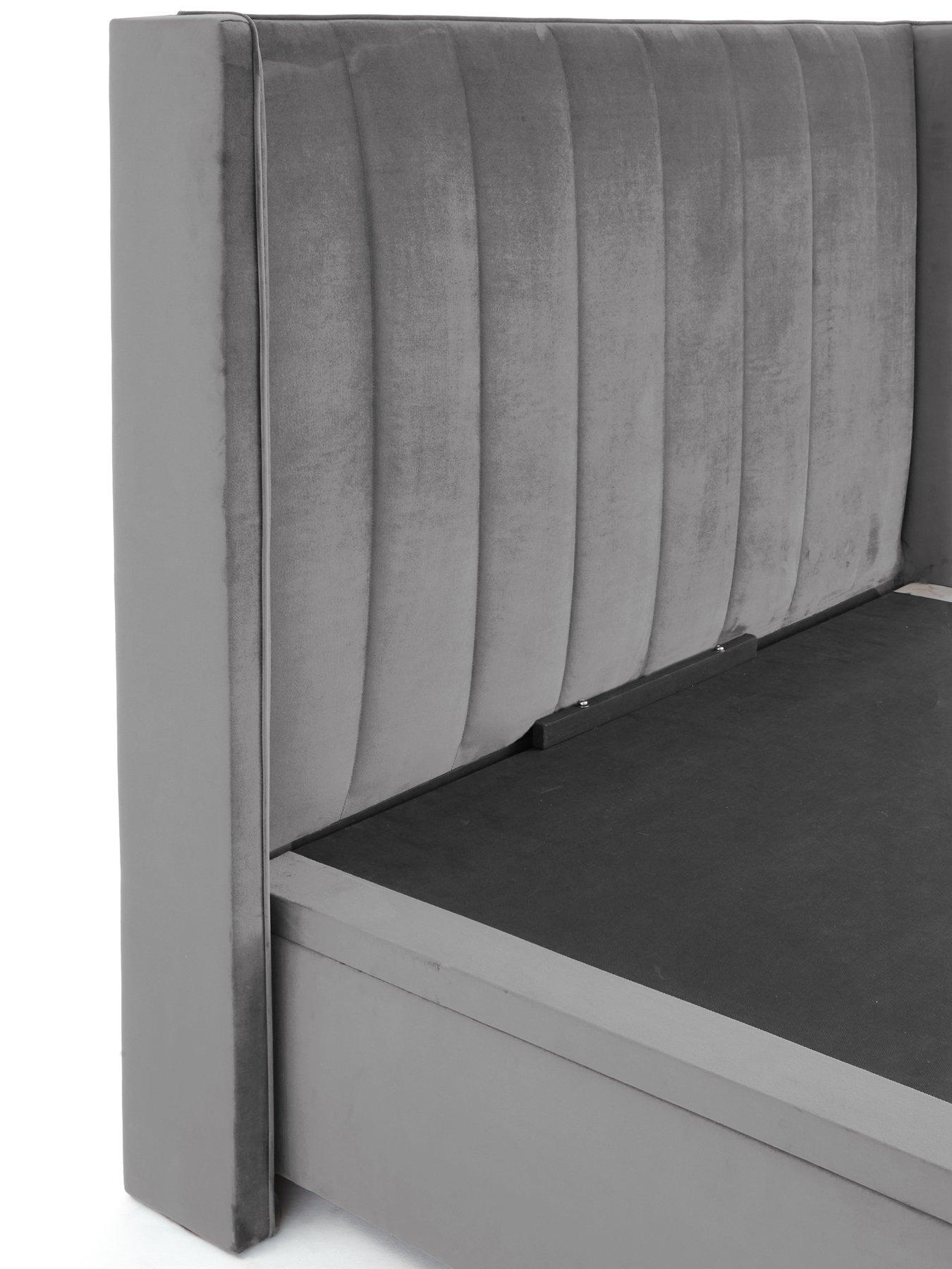 Image 4 of 6 of The Very Collection New Dakota Velvet End Lift Up Storage Ottoman Bed with Mattress Options (Buy &amp; SAVE!) - Grey, Cream