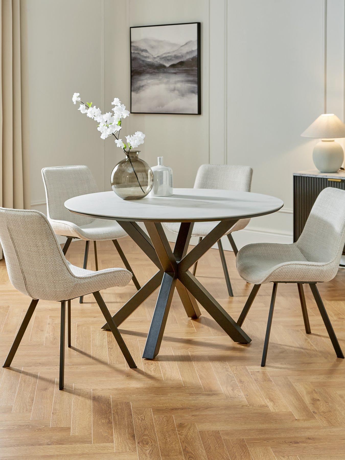 The Very Collection Arabella 120 cm Circular Ceramic Top Dining Table + 4 Arabella Chairs - Black/White/Grey - FSC® Certified