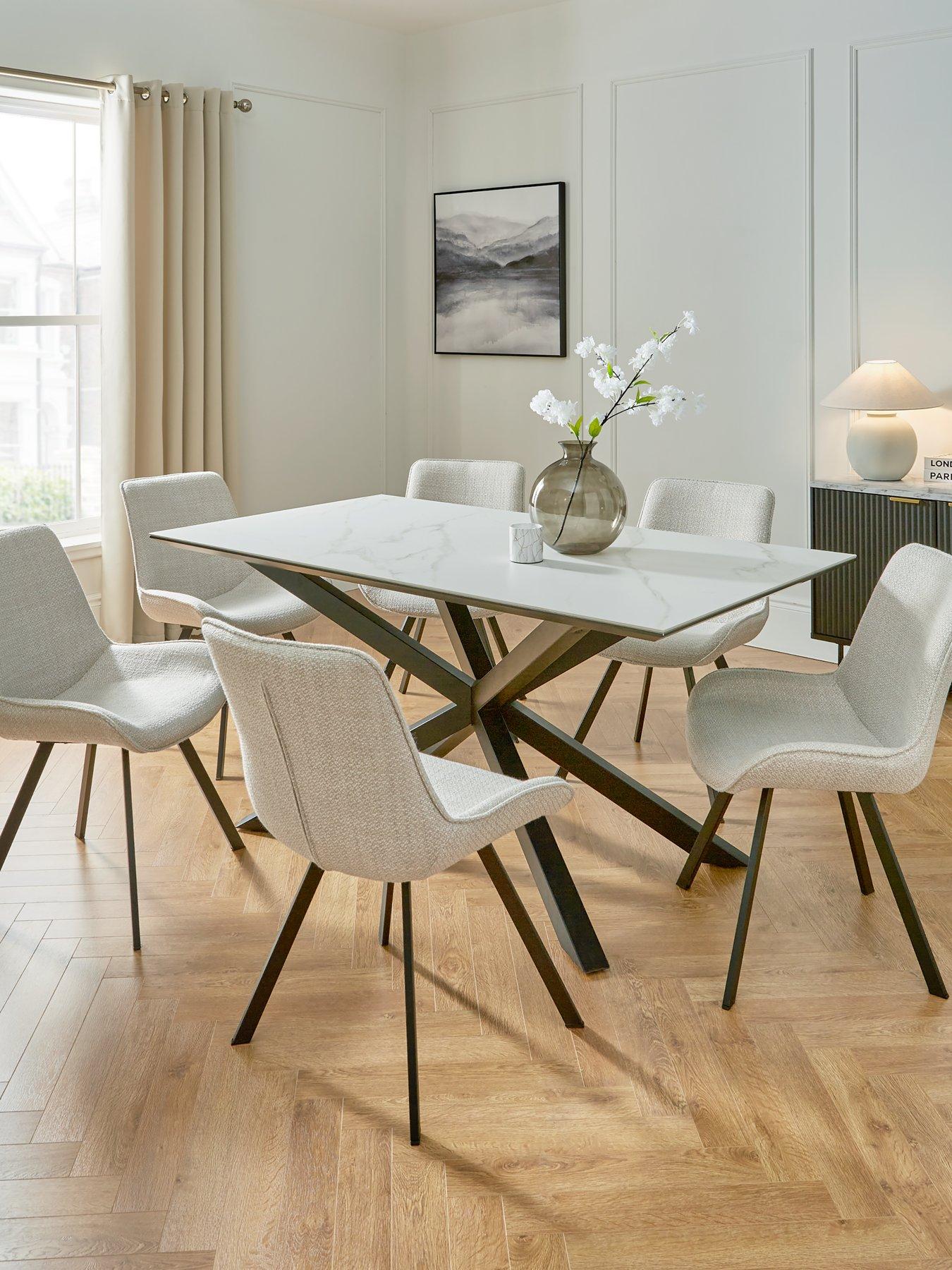 The Very Collection Arabella 160 cm Rectangle Ceramic Top Dining Table + 6 Arabella Chairs - Black/White/Grey - FSC® Certified