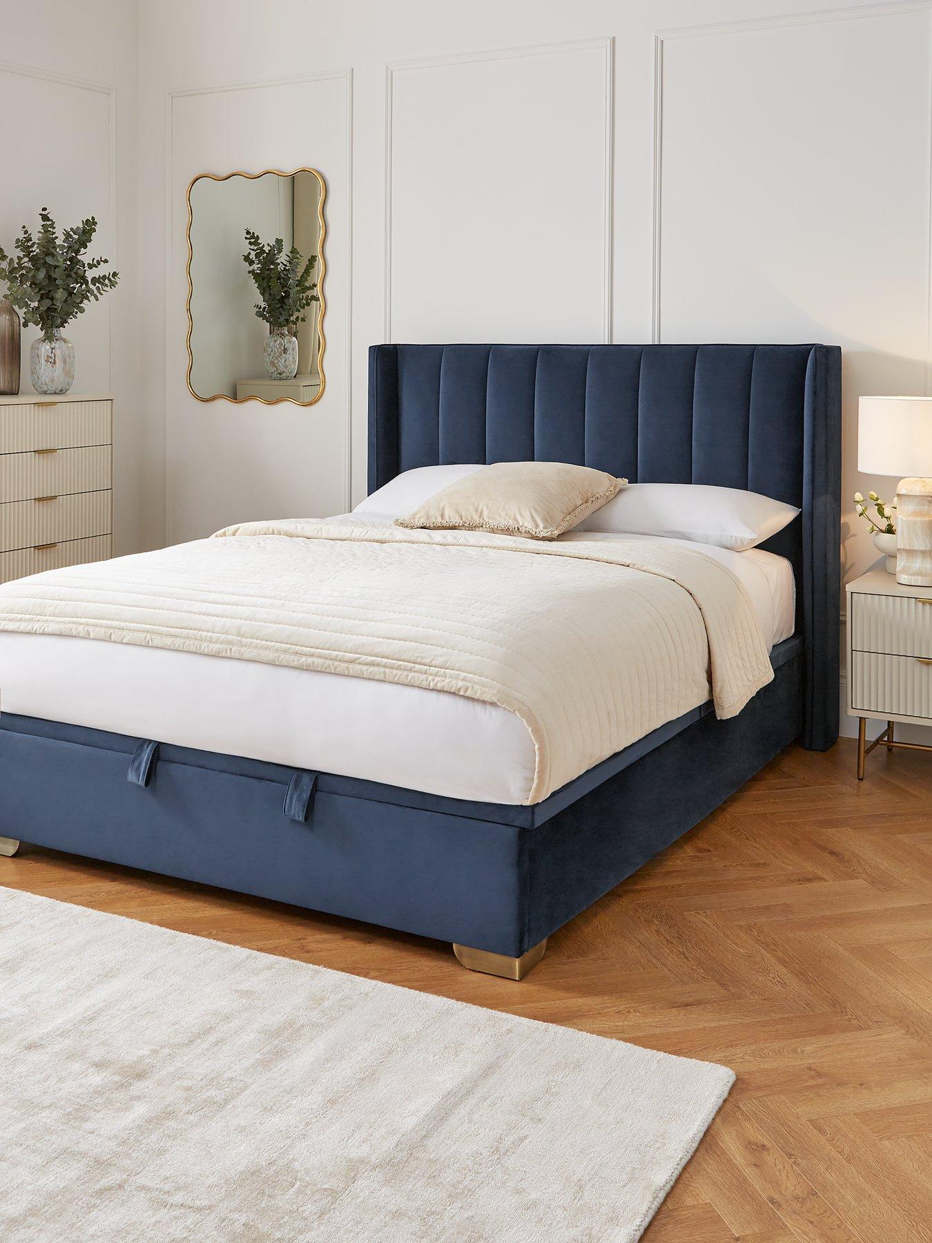 Image 1 of 6 of The Very Collection New Dakota Velvet End Lift Up Storage Ottoman Bed with Mattress Options (Buy &amp; SAVE!) - Blue