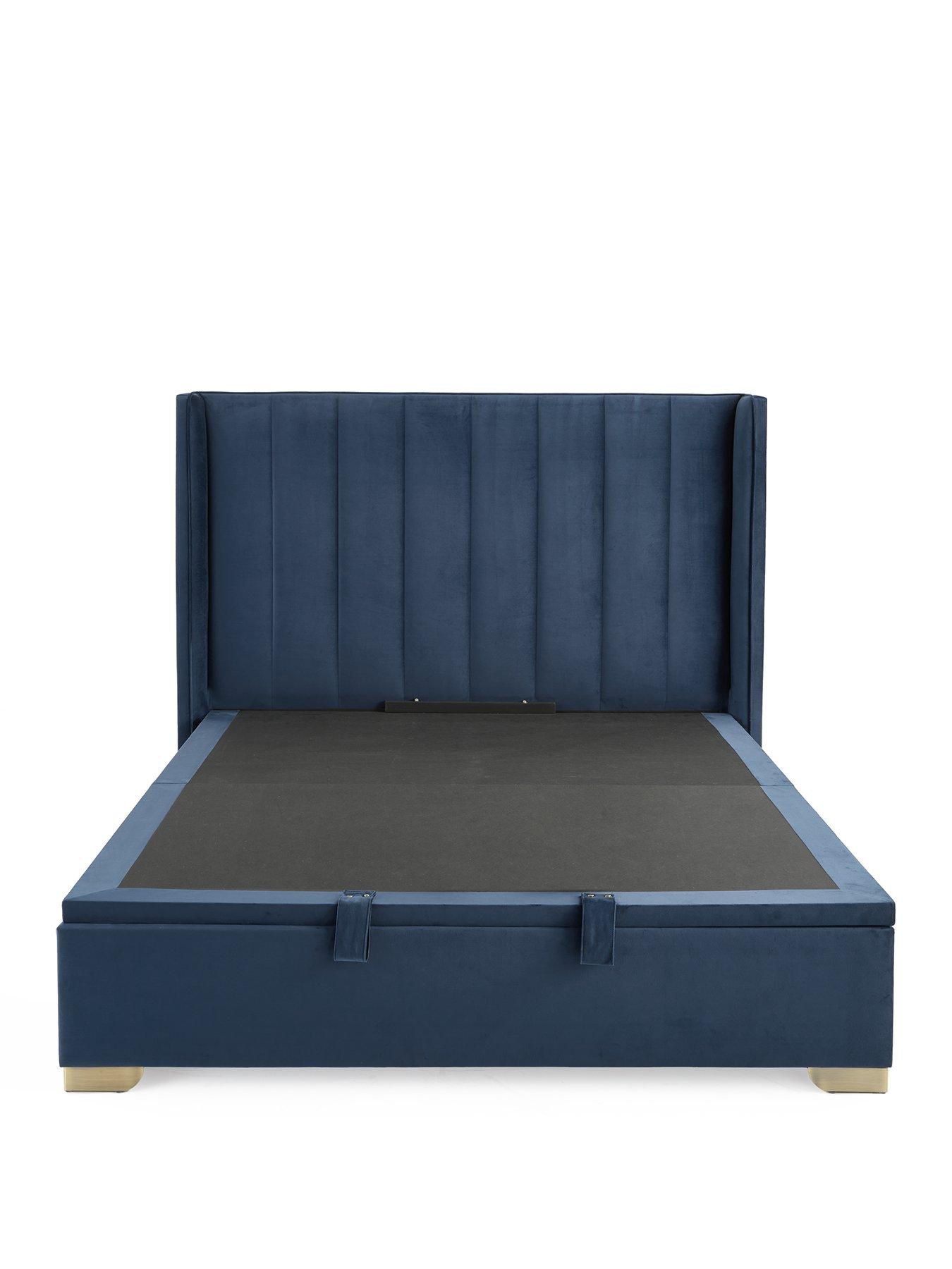 Image 2 of 6 of The Very Collection New Dakota Velvet End Lift Up Storage Ottoman Bed with Mattress Options (Buy &amp; SAVE!) - Blue