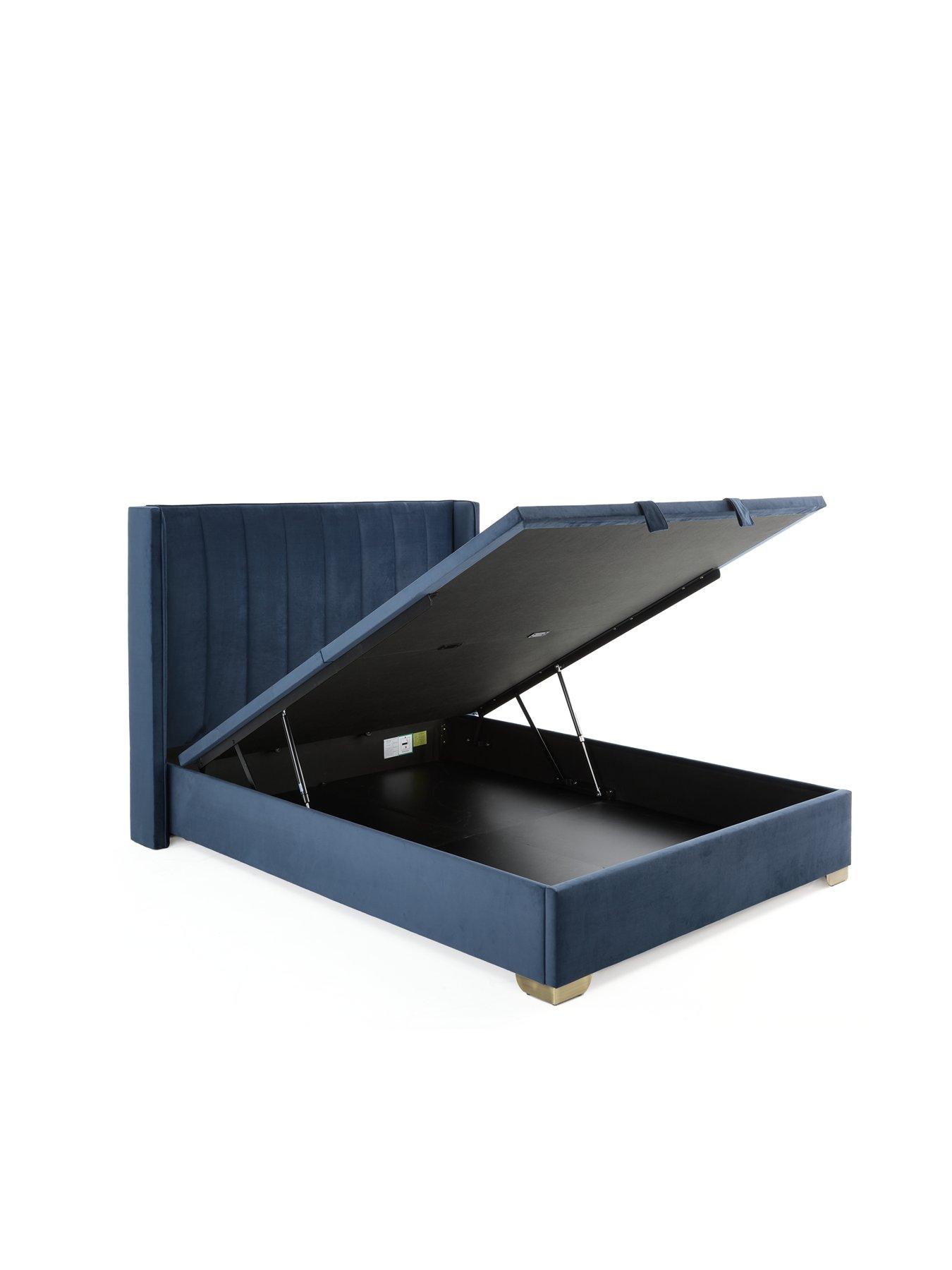 Image 3 of 6 of The Very Collection New Dakota Velvet End Lift Up Storage Ottoman Bed with Mattress Options (Buy &amp; SAVE!) - Blue