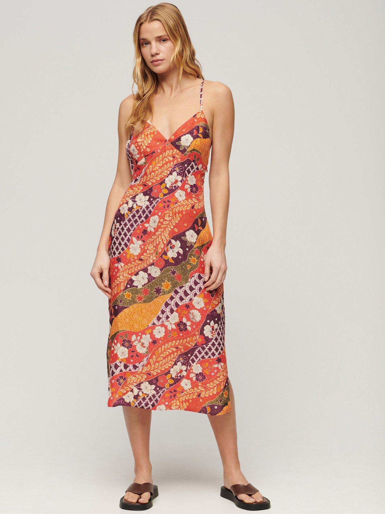  image of superdry-printed-midi-slip-cami-dress-red