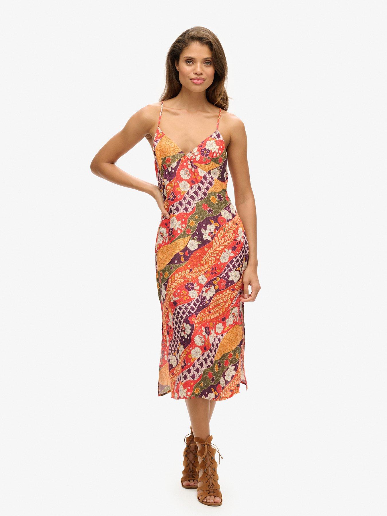 undefined Printed Midi Slip Cami Dress - Red