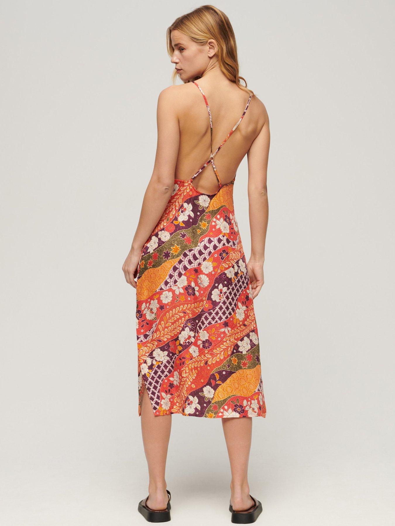  image of superdry-printed-midi-slip-cami-dress-red