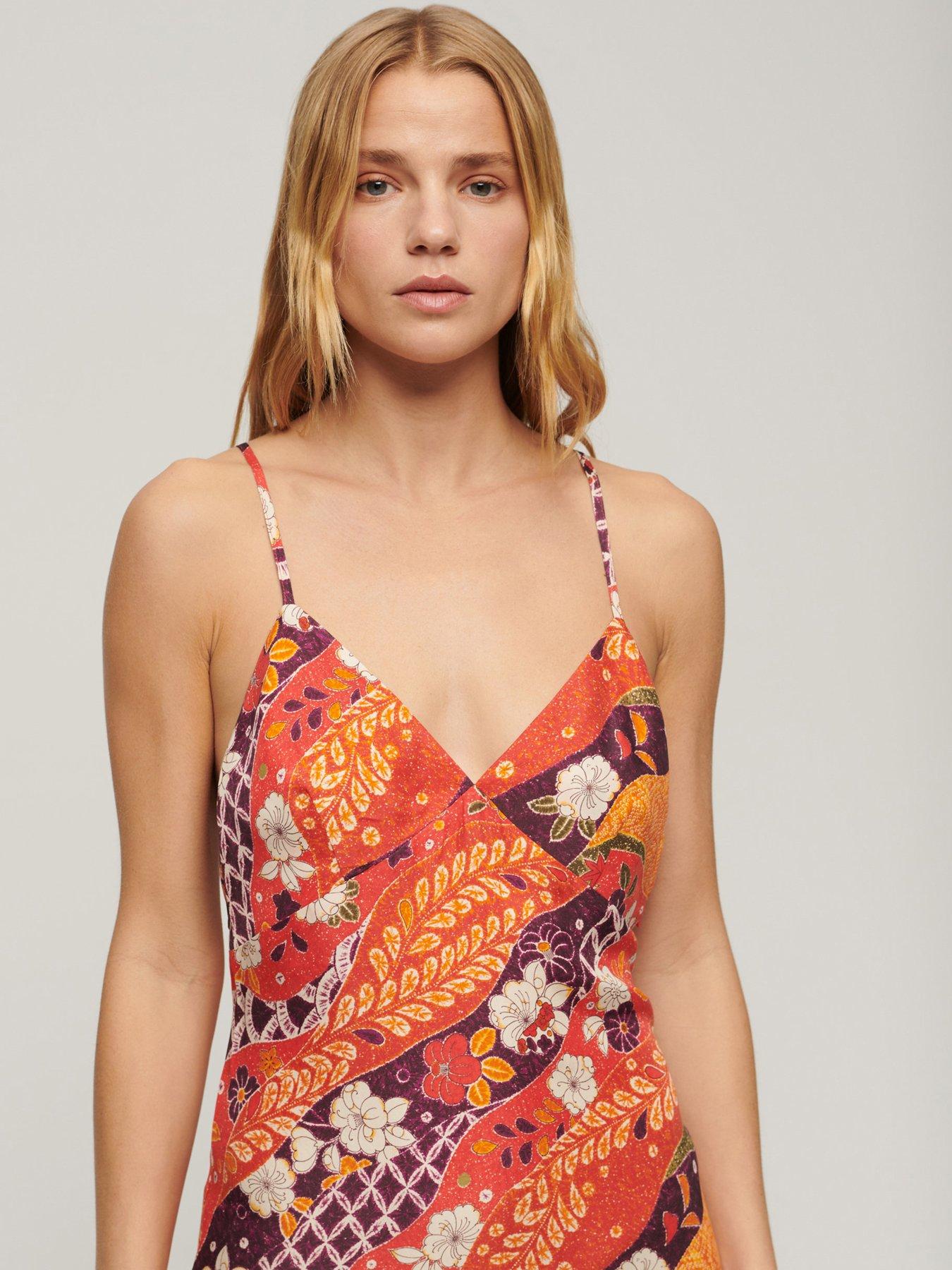 image of superdry-printed-midi-slip-cami-dress-red
