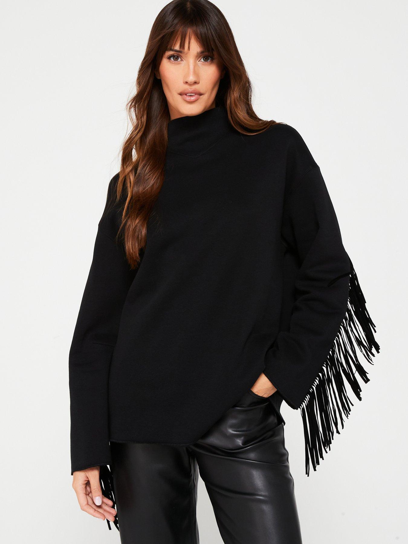 undefined Tassel Detail High Neck Sweat - Black