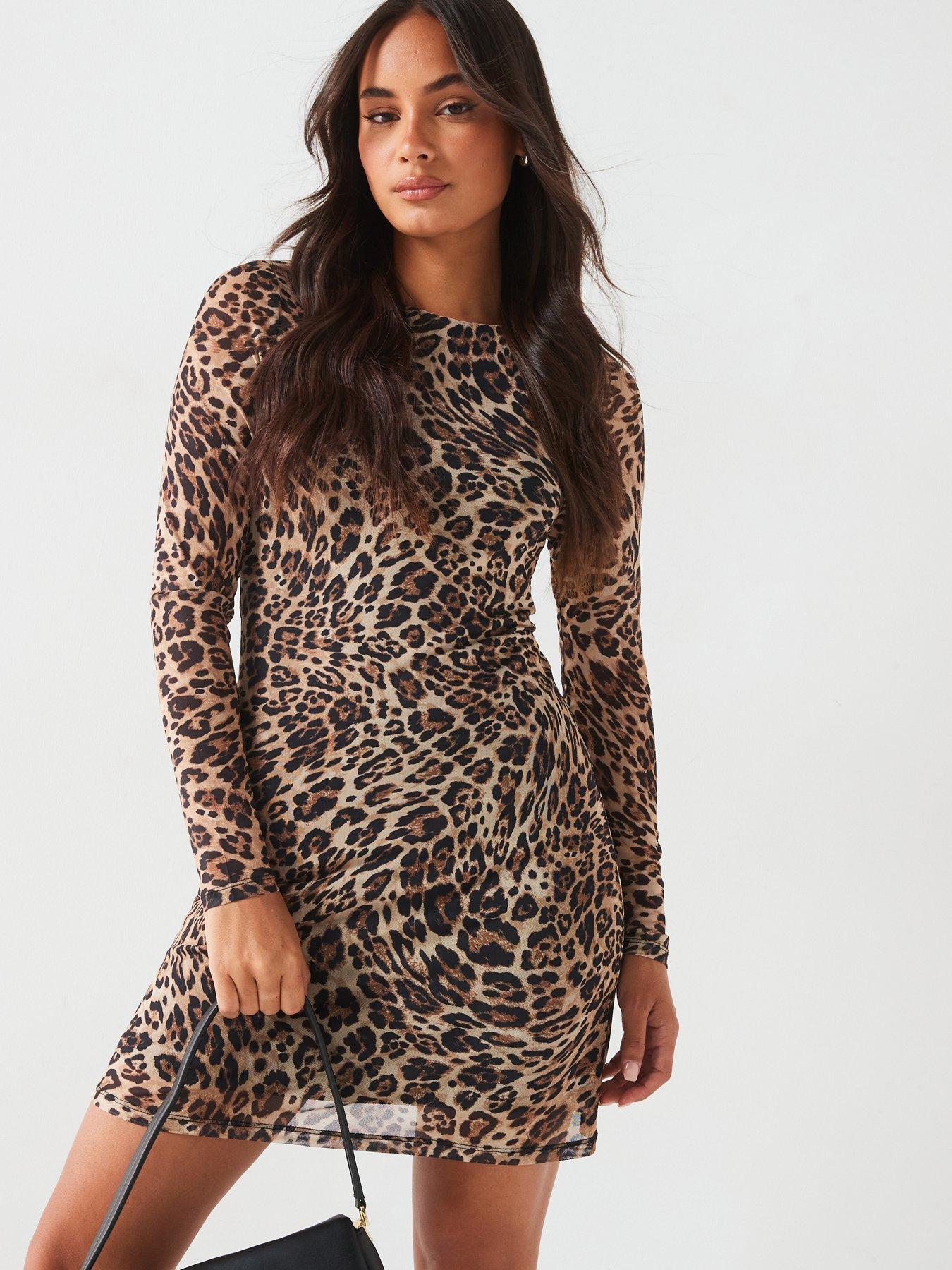 undefined Mesh Long Sleeve Mini Skater Dress - Print