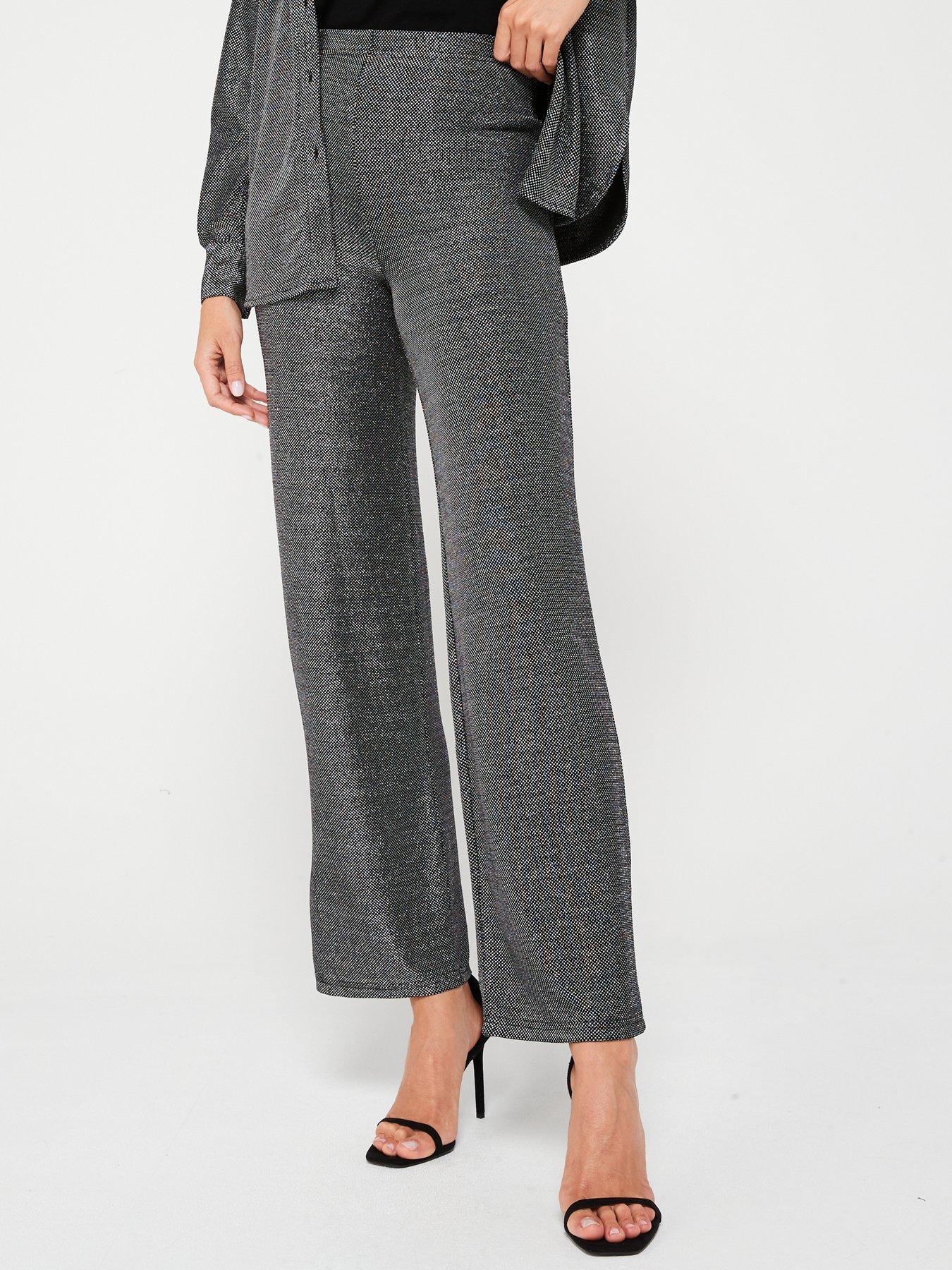 undefined Glitter Lurex Co Ord Wide Leg Trouser - Silver