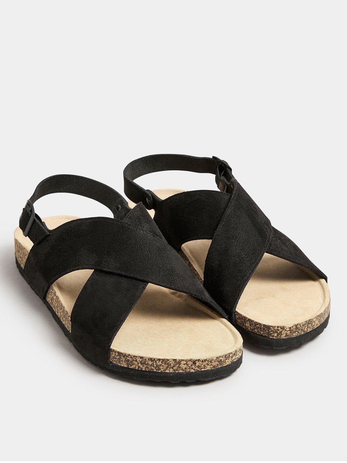  image of yours-extra-wide-fit-cross-strap-footbed-sandals-black
