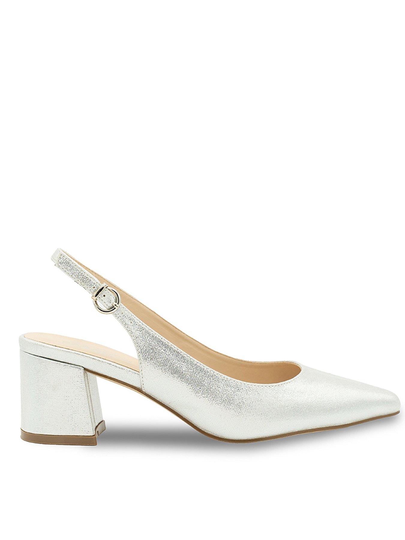 Paradox London Flynn Wide Fit Shimmer Heeled Shoe - Silver