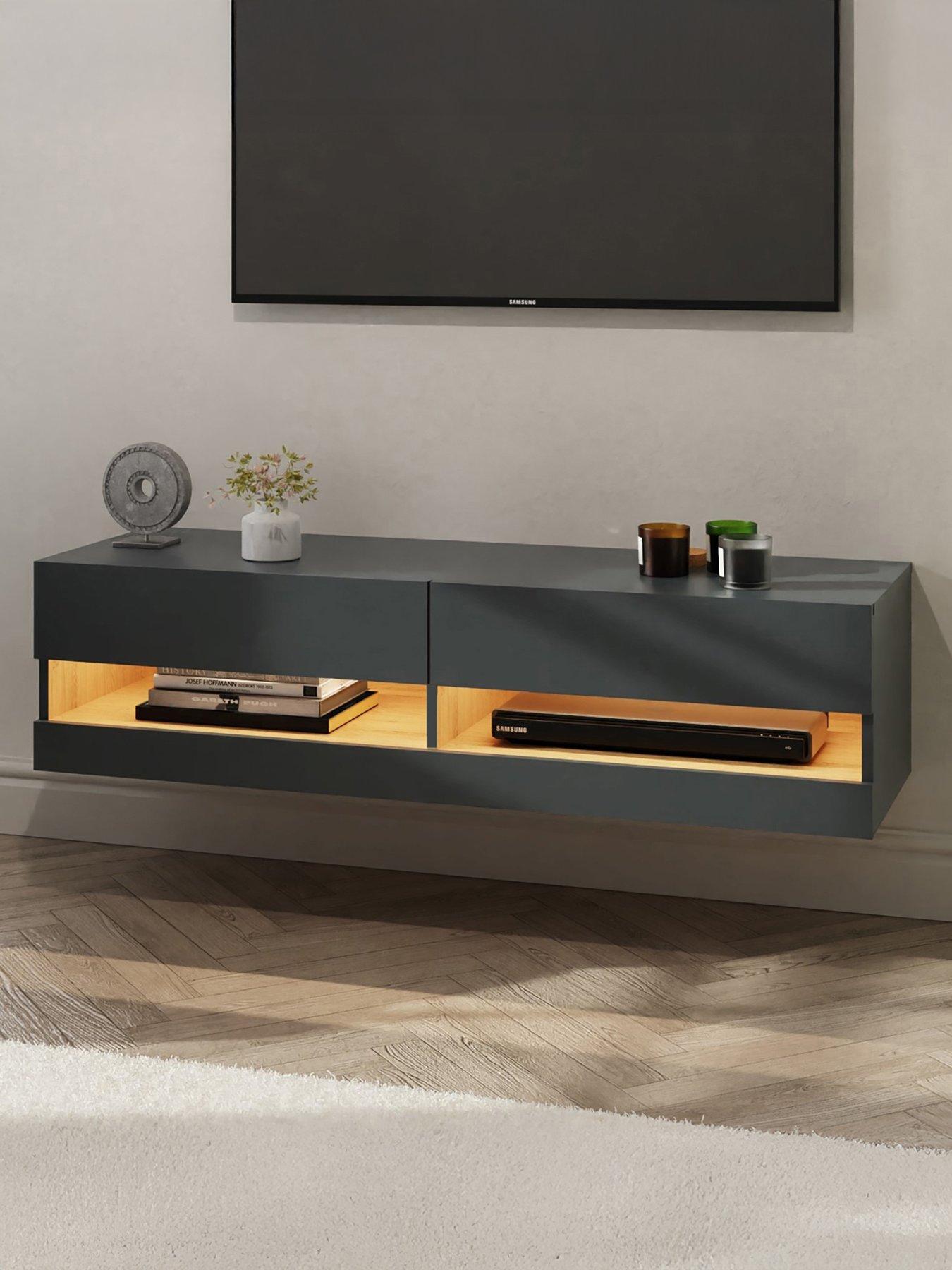 GFW Leon 120 cm Wall Mounted TV Unit with LED Lights - fits up to 50 inch TV - Anthracite