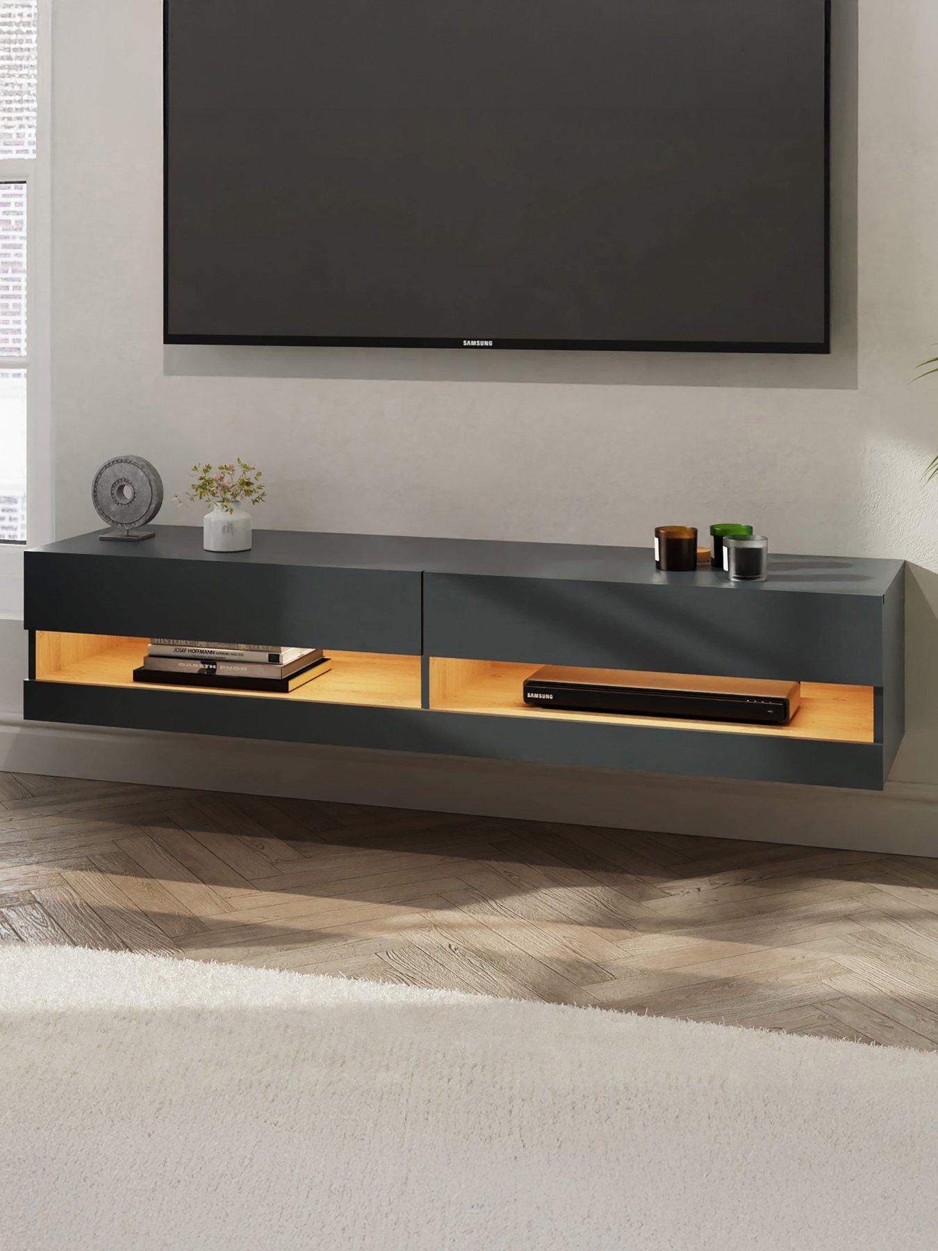 GFW Leon 150 cm Wall Mounted TV Unit with LED Lights - fits up to 65 inch TV - Anthracite