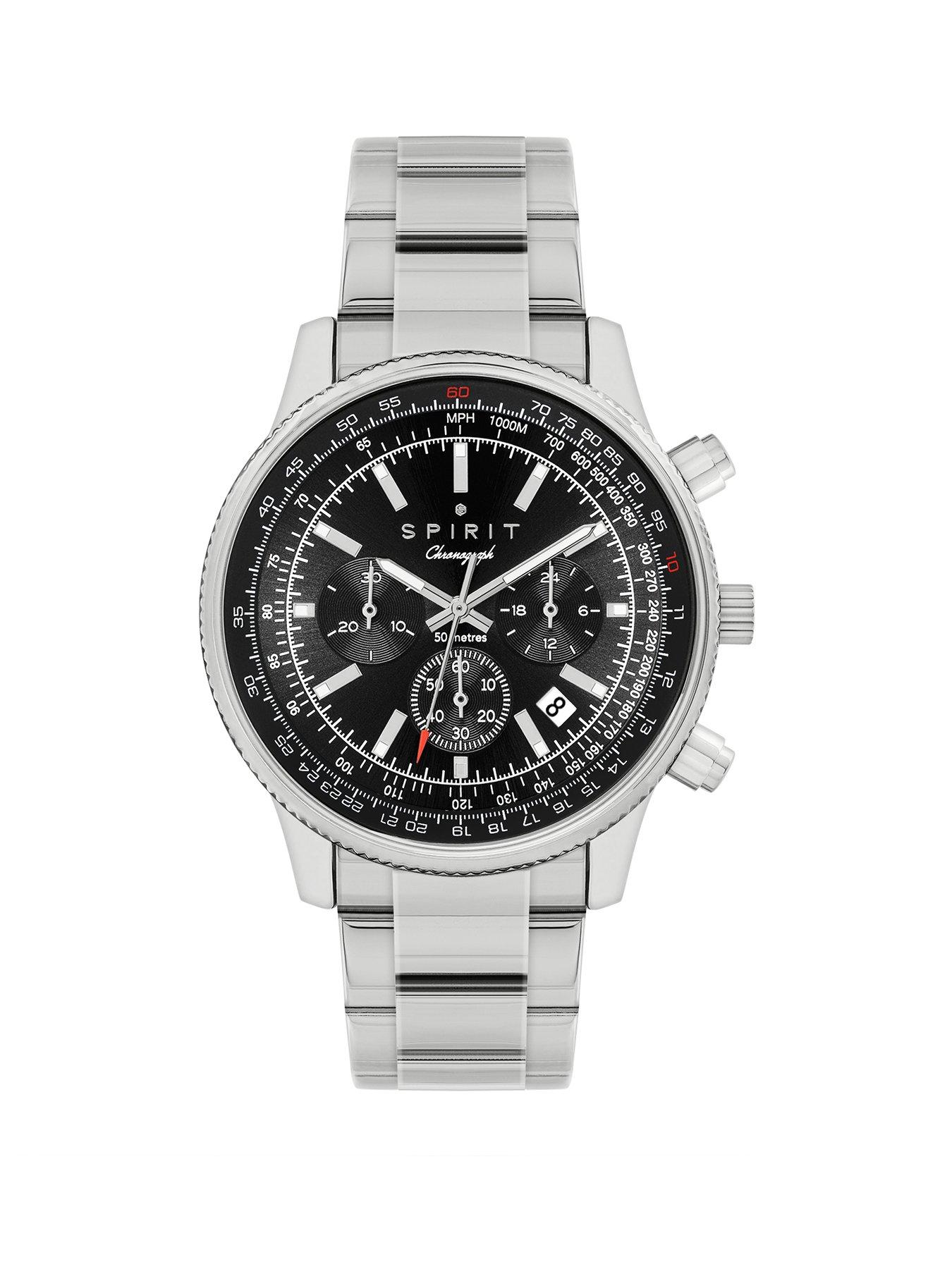undefined Gents Polished Silver Serrated Bezel Chronograph watch