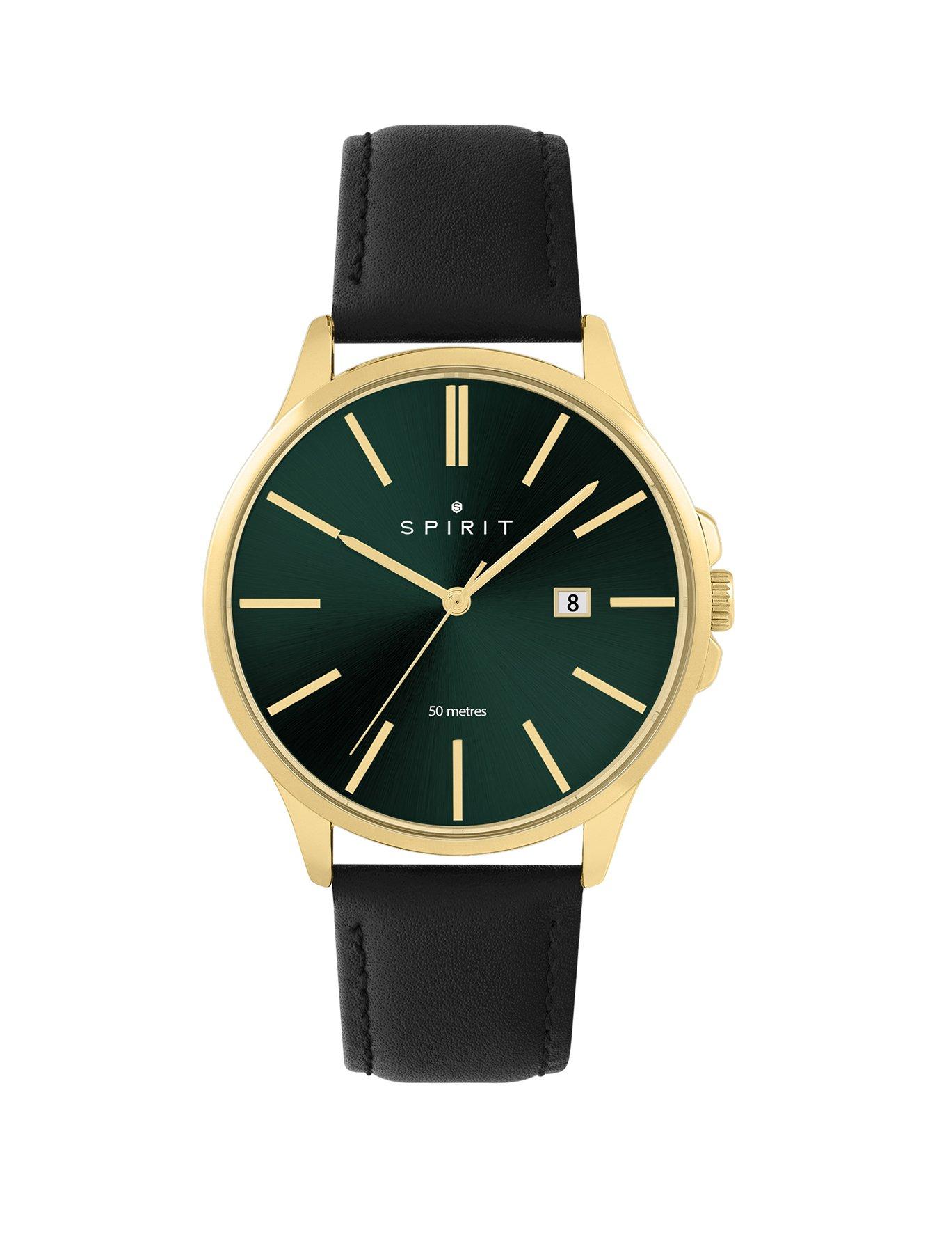 undefined Gents Classic Polished Gold Leather Watch in Black