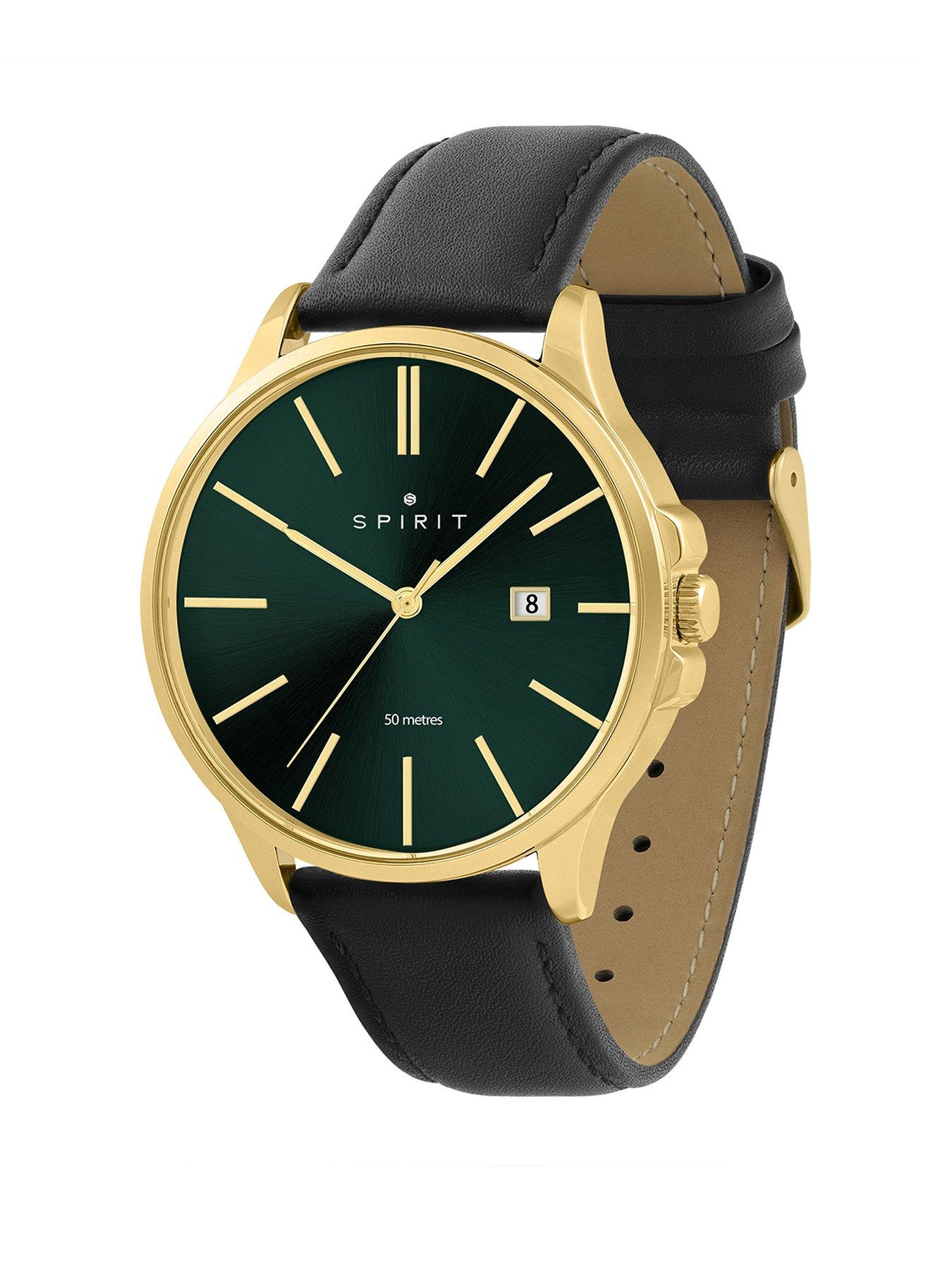 Image 2 of 5 of Spirit Gents Classic Polished Gold Leather Watch in Black