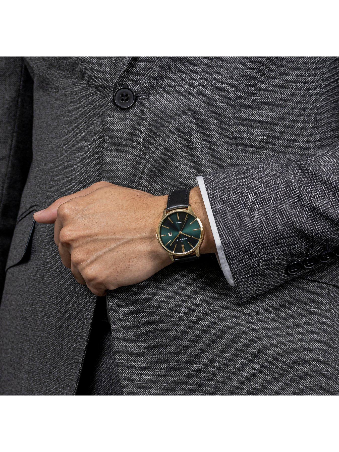 Image 3 of 5 of Spirit Gents Classic Polished Gold Leather Watch in Black