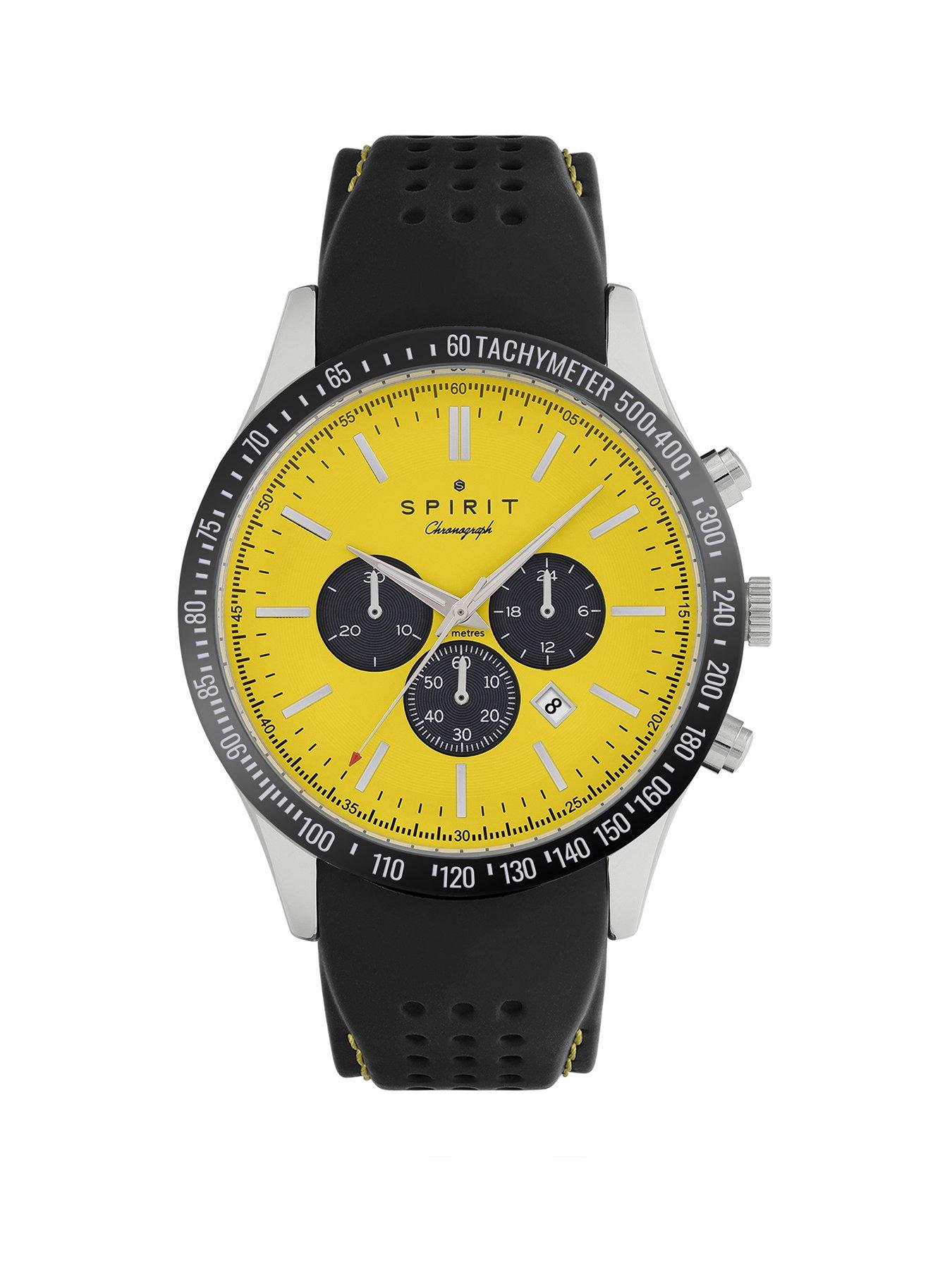 undefined Gents Tachymeter Polished Silver Silicone Watch in Black