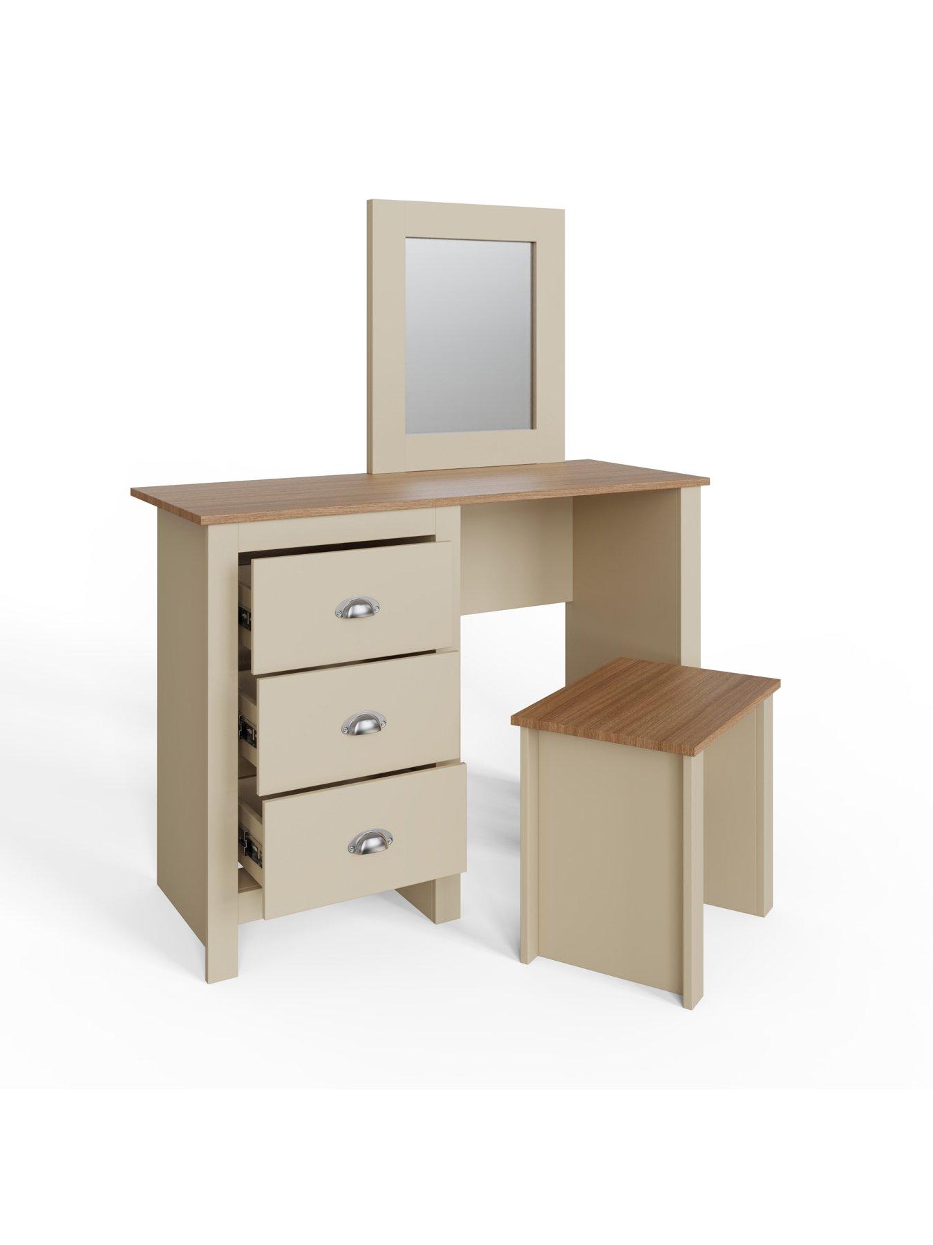 Image 3 of 5 of GFW Lancaster Dressing Table, Mirror and Stool&nbsp;Set - Cream/Oak