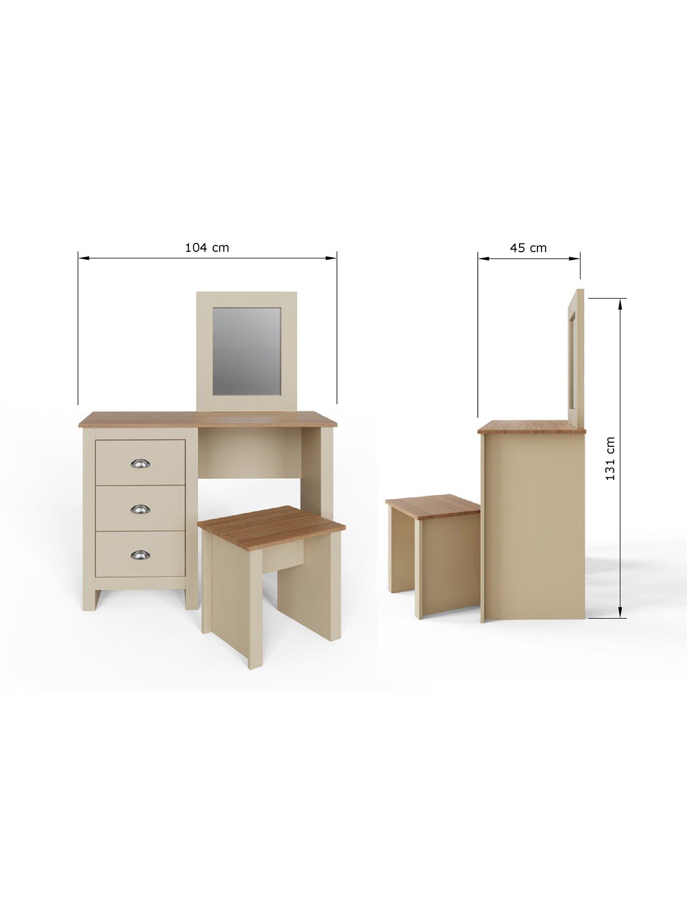 Image 5 of 5 of GFW Lancaster Dressing Table, Mirror and Stool&nbsp;Set - Cream/Oak