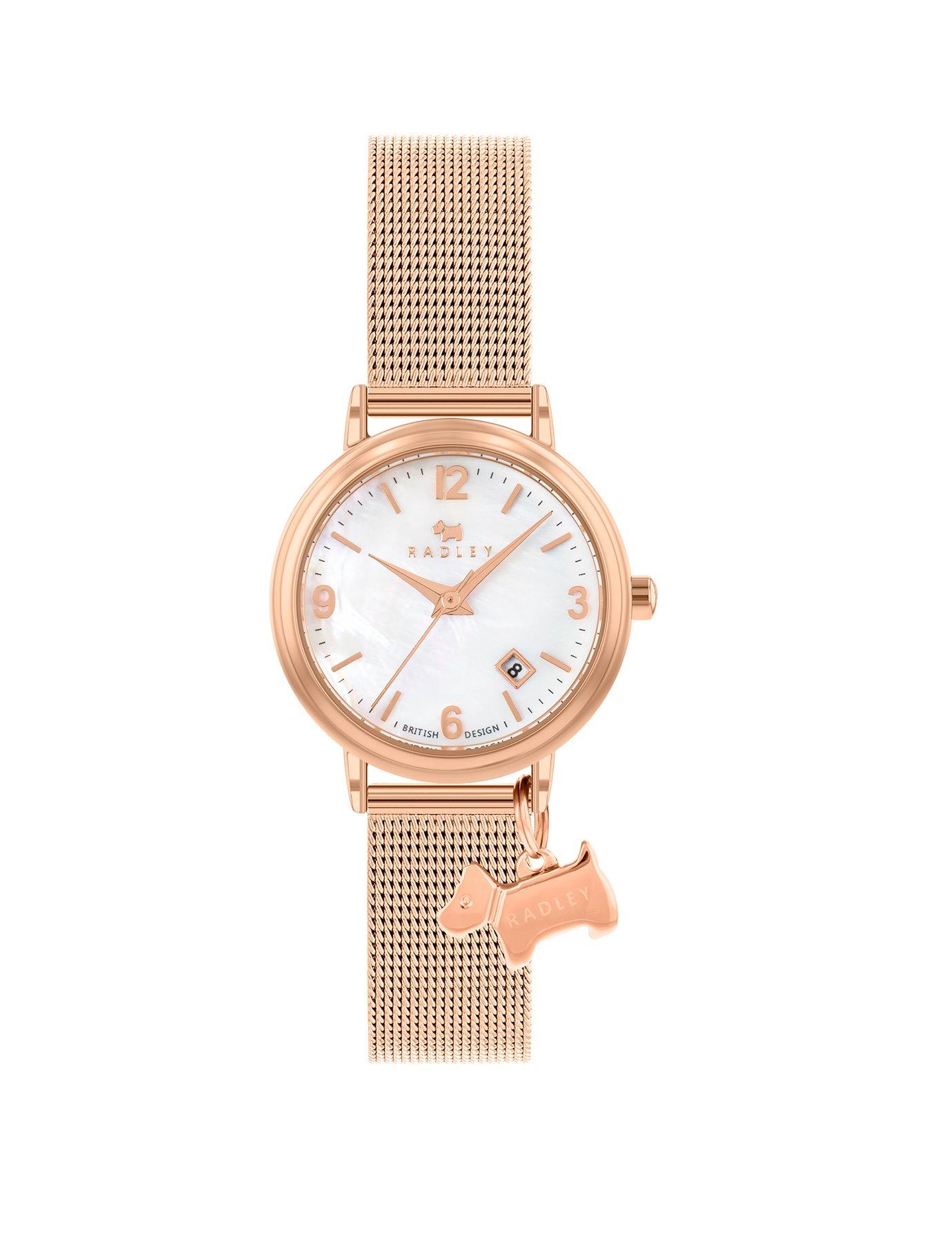 Ladies Rose Gold Plated Mesh Bracelet with Dog Charm Watch