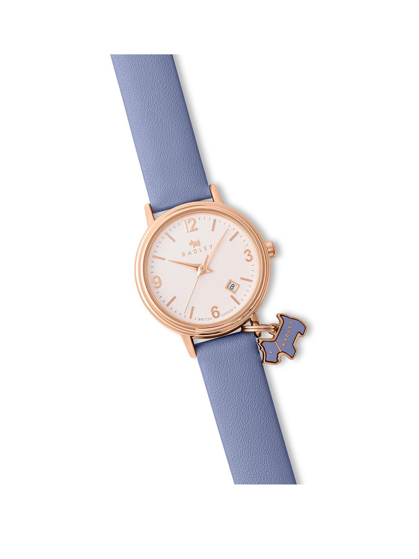  image of radley-rose-gold-plated-blue-leather-strap-watch