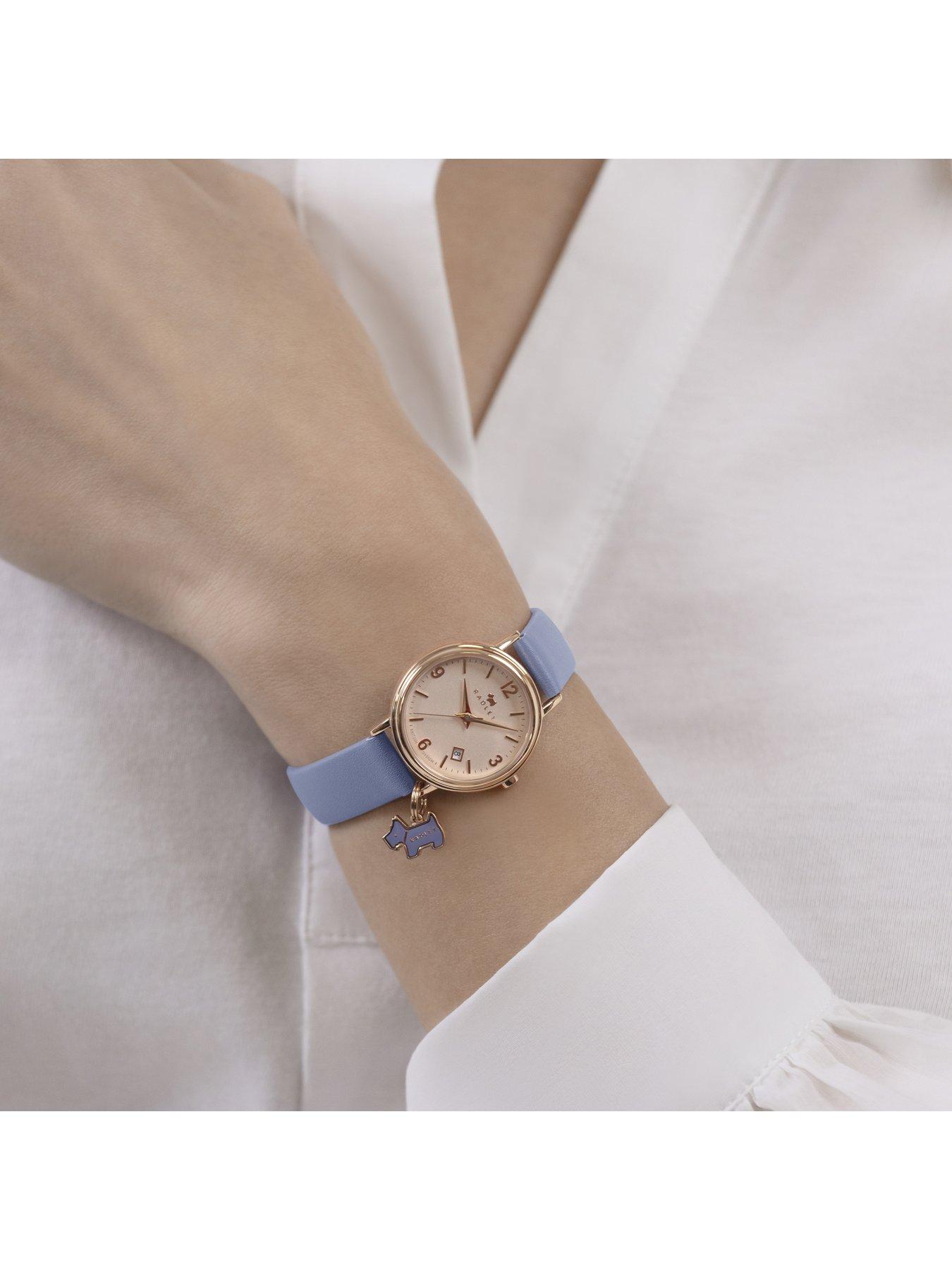 image of radley-rose-gold-plated-blue-leather-strap-watch