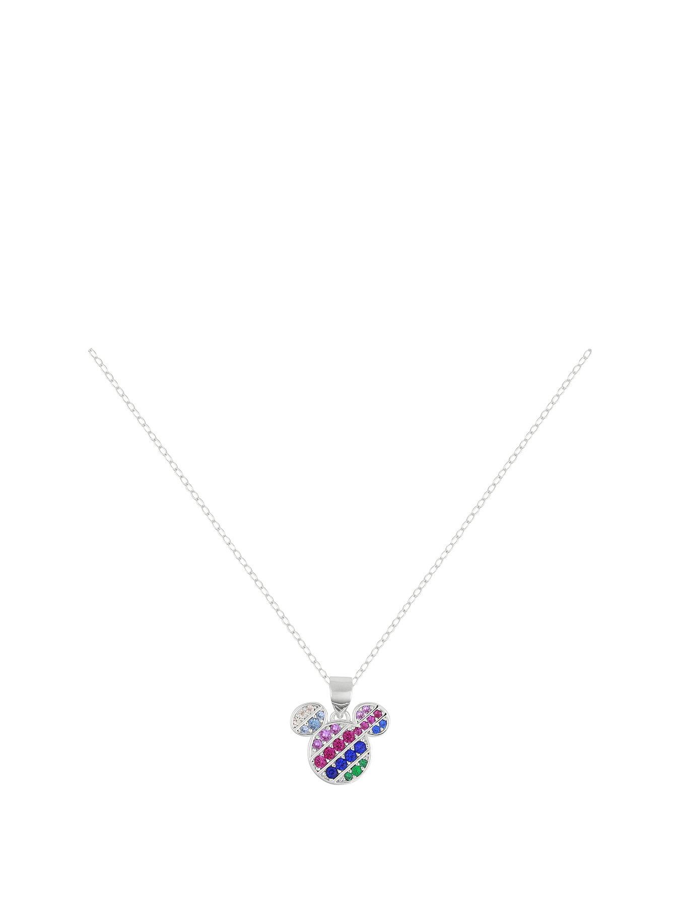undefined Sterling Silver Multicoloured Stone Set Mickey Mouse Necklace