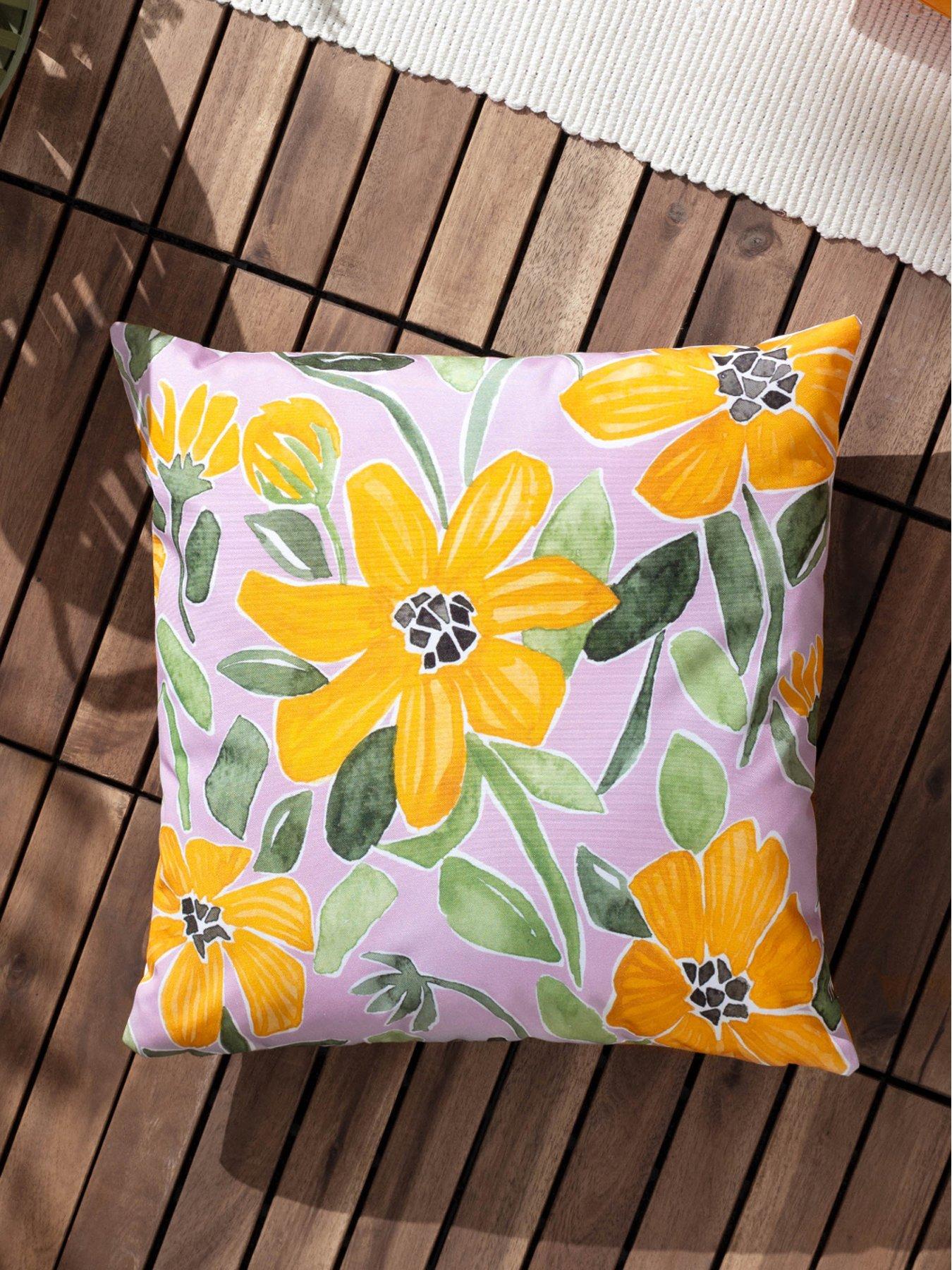 undefined Flowers Outdoor Cushion in Lilac and Orange