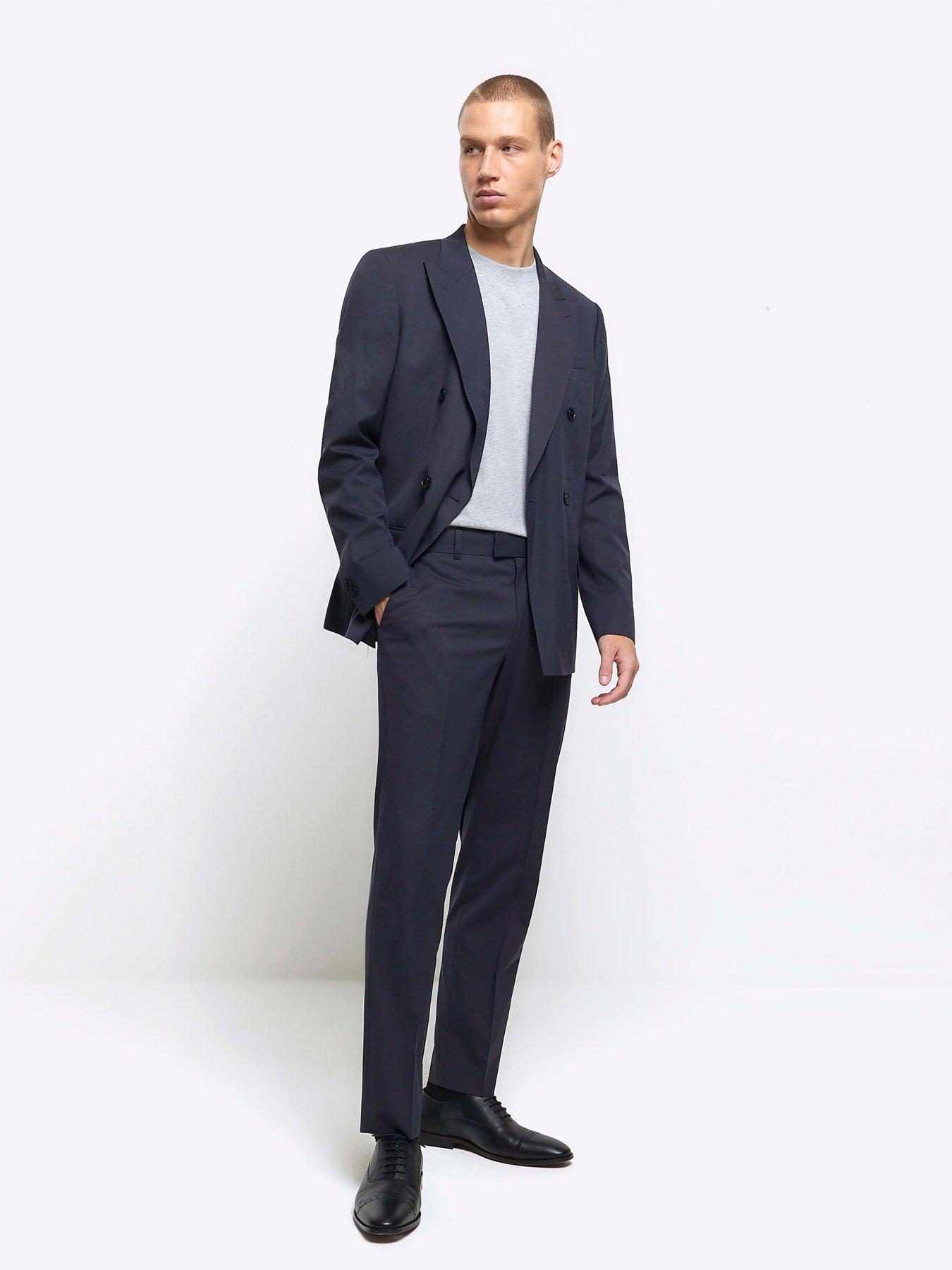  image of river-island-herringbone-suit-trousers-dark-grey