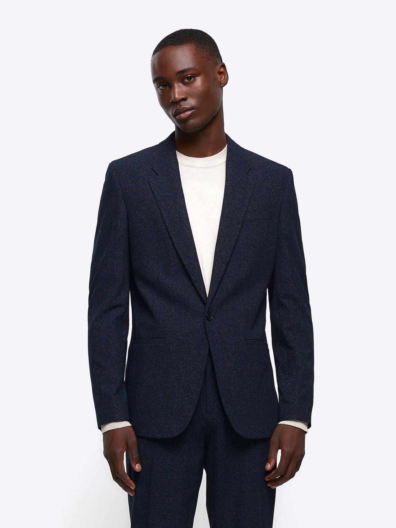 River Island Speckled Slim Suit Jacket Navy littlewoods