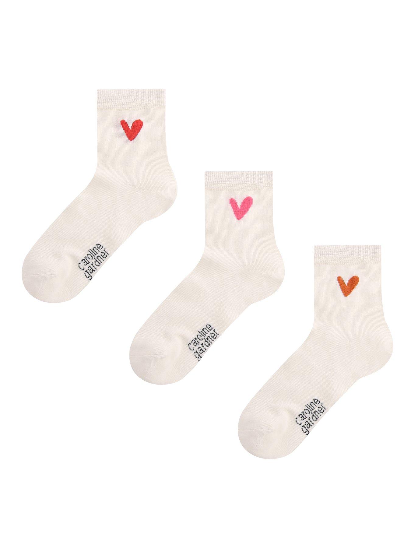 undefined Heart Detail 3 Pack Mid Length Crew Socks - White