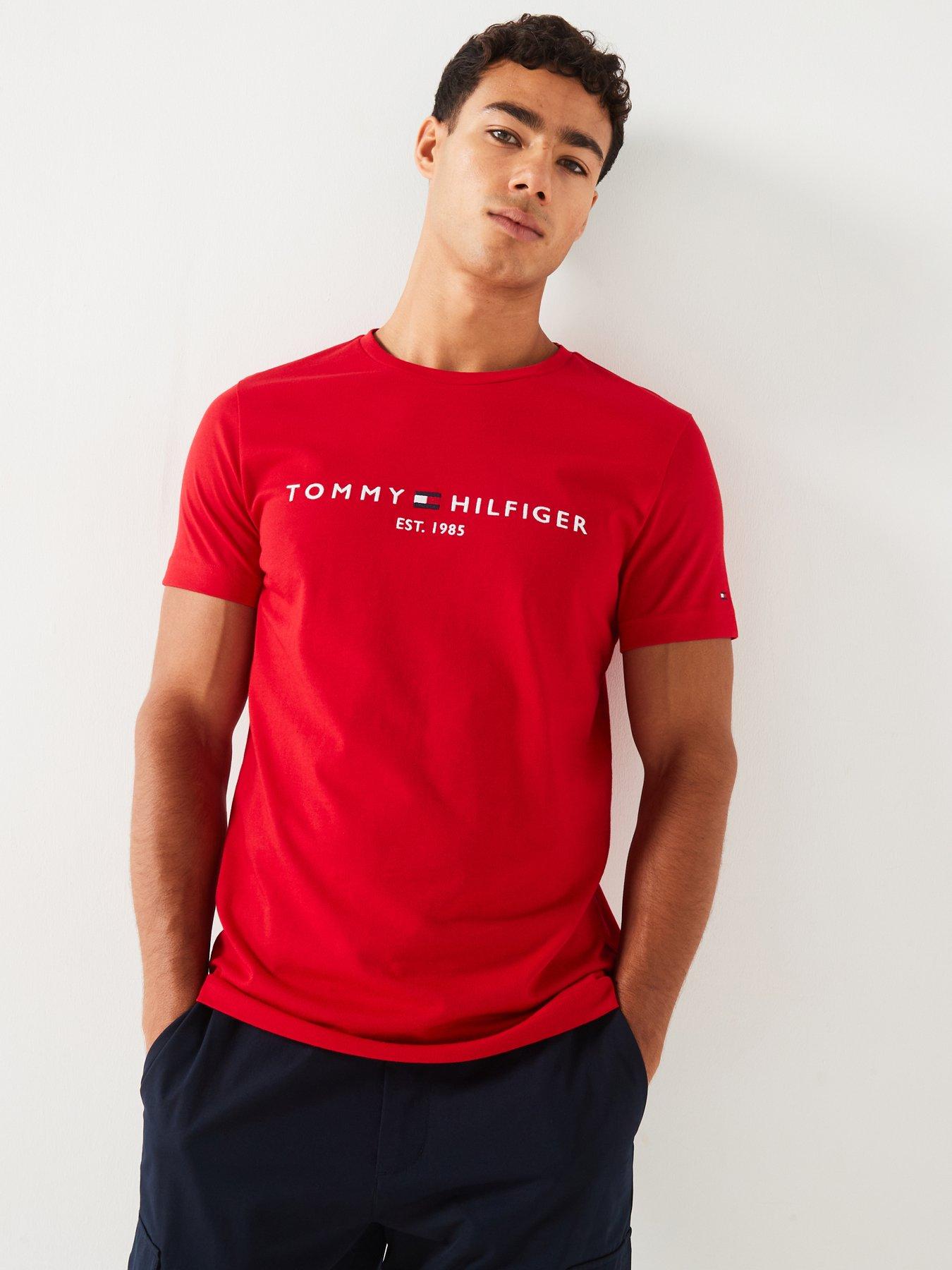 Image 1 of 4 of Tommy Hilfiger Linear Chest Logo T-shirt - Bright Red