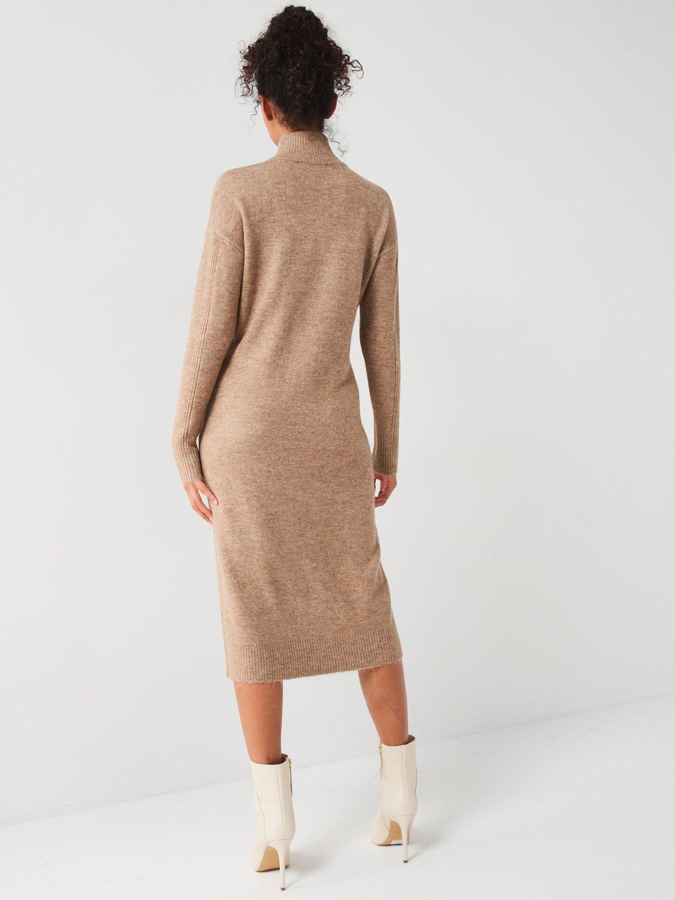 Image 2 of 5 of Everyday Knitted Quarter Zip Midi Dress - Neutral