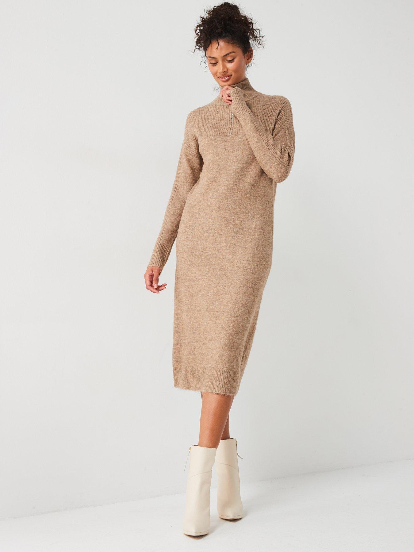 Image 4 of 5 of Everyday Knitted Quarter Zip Midi Dress - Neutral