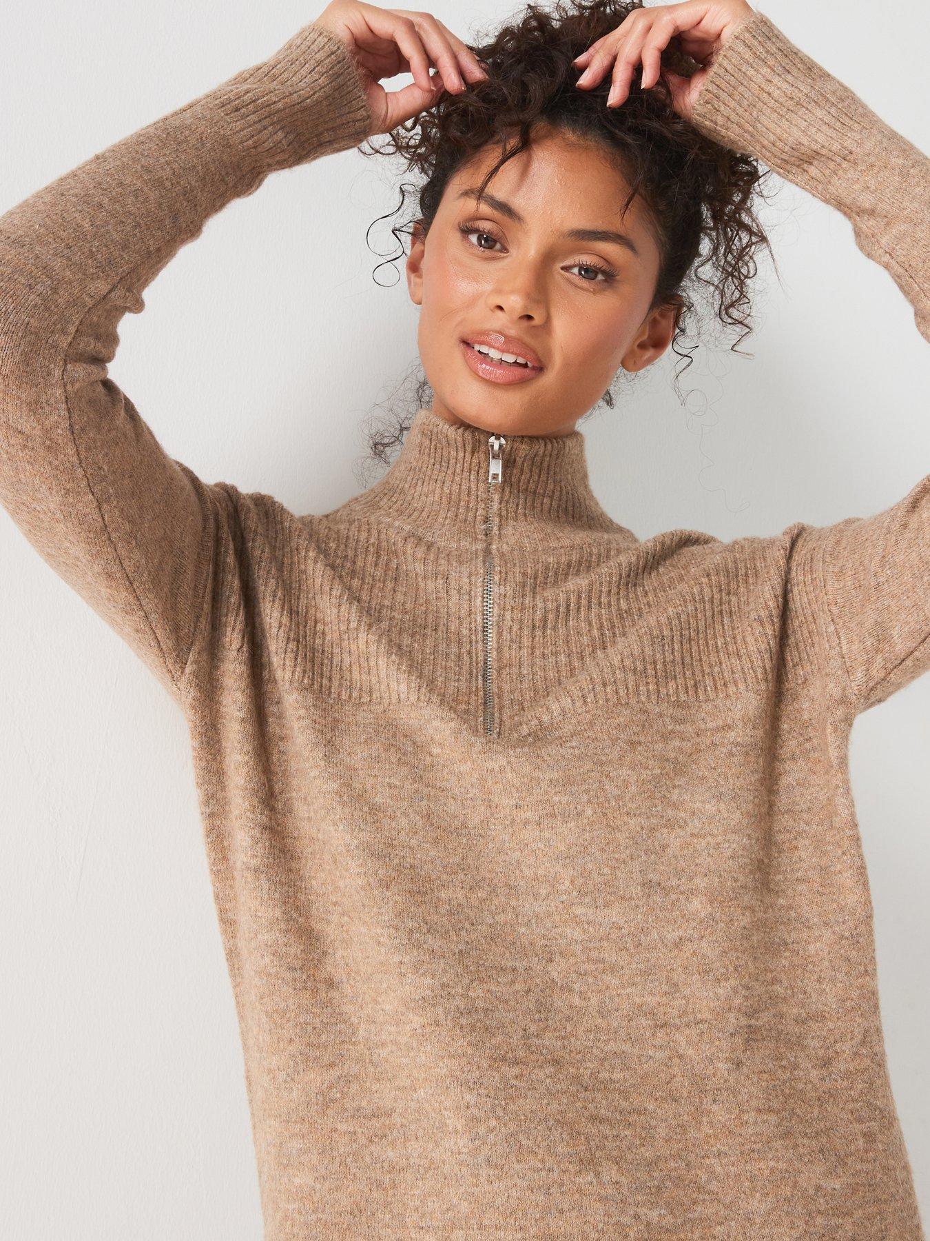 Image 5 of 5 of Everyday Knitted Quarter Zip Midi Dress - Neutral